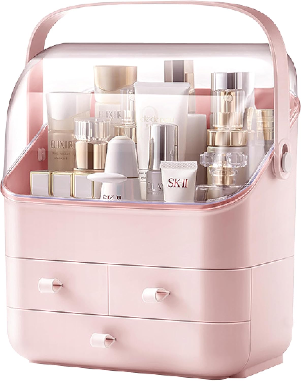 BRUUN – Contenedor de almacenamiento para cosméticos para el cuidado de la piel una caja de maquillaje grande de color rosa a prueba de polvo y agua