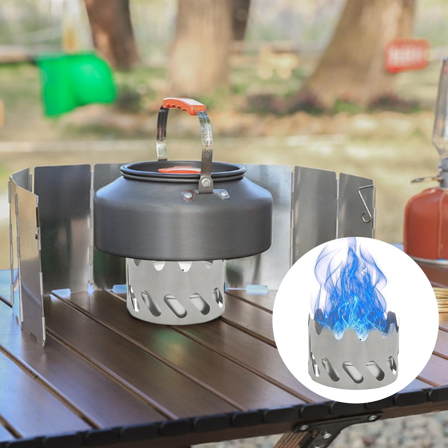 Mini estufa de mochilero de alcohol, quemador portátil de aluminio ultraligero con soporte para acampar senderismo y picnic L 80ML