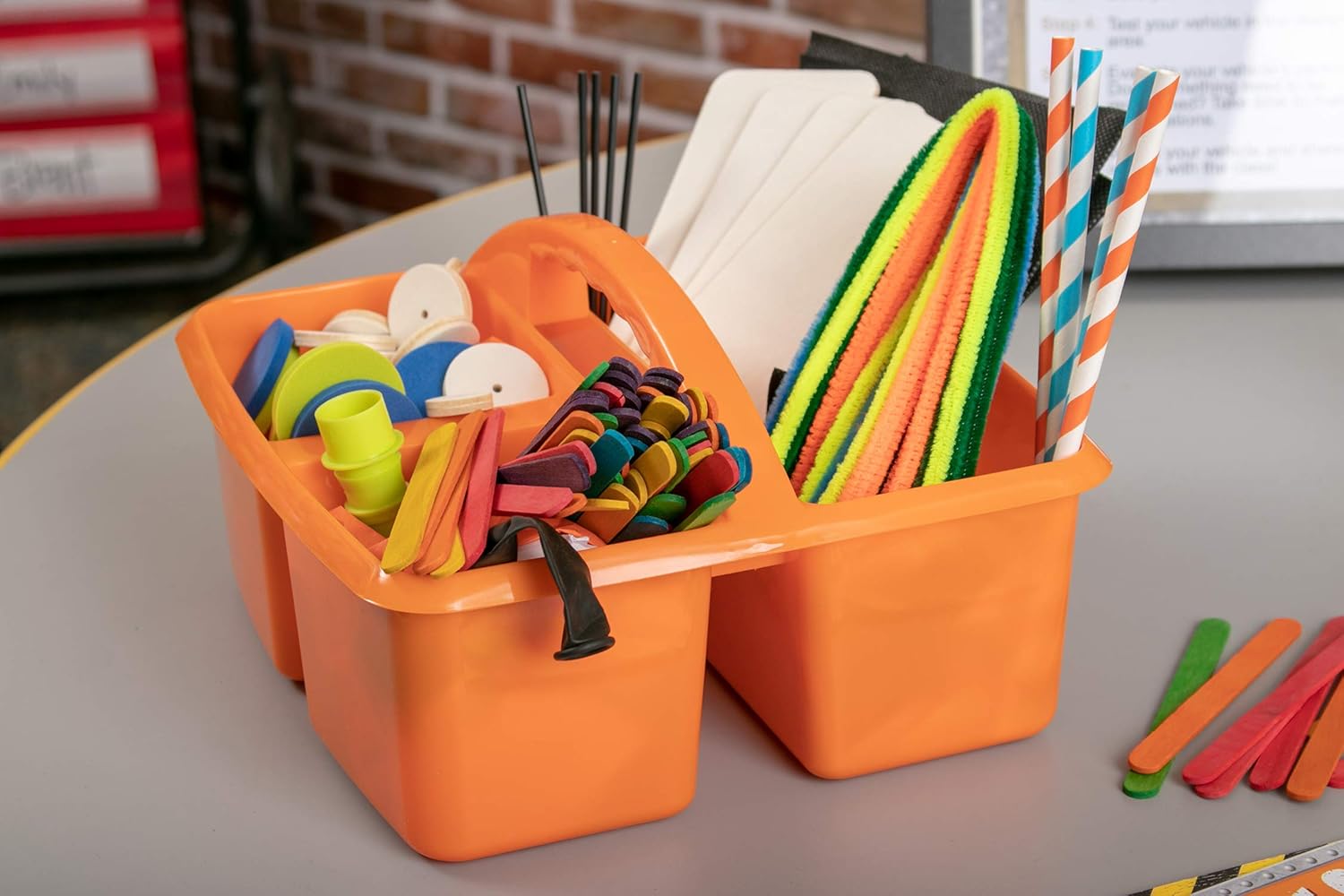 Teacher Created Resources Organizador de almacenamiento de plástico portátil naranja, paquete de 6 para aulas, habitación de niños y organización de