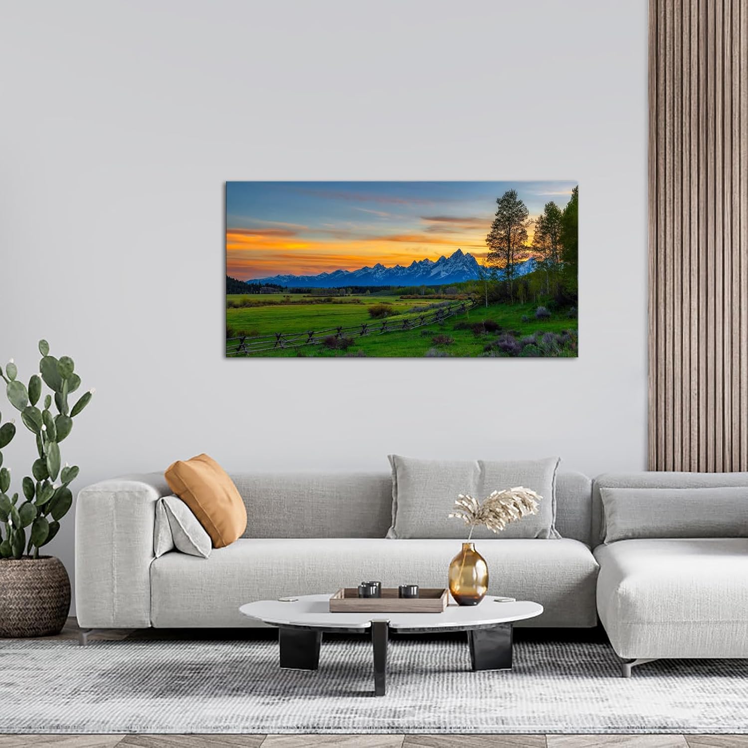 Nachic Wall Cuadro colorido de la puesta de sol, arte de pared, pintura de paisaje de montaña de Grand Teton, impresiones en lienzo, obras de arte