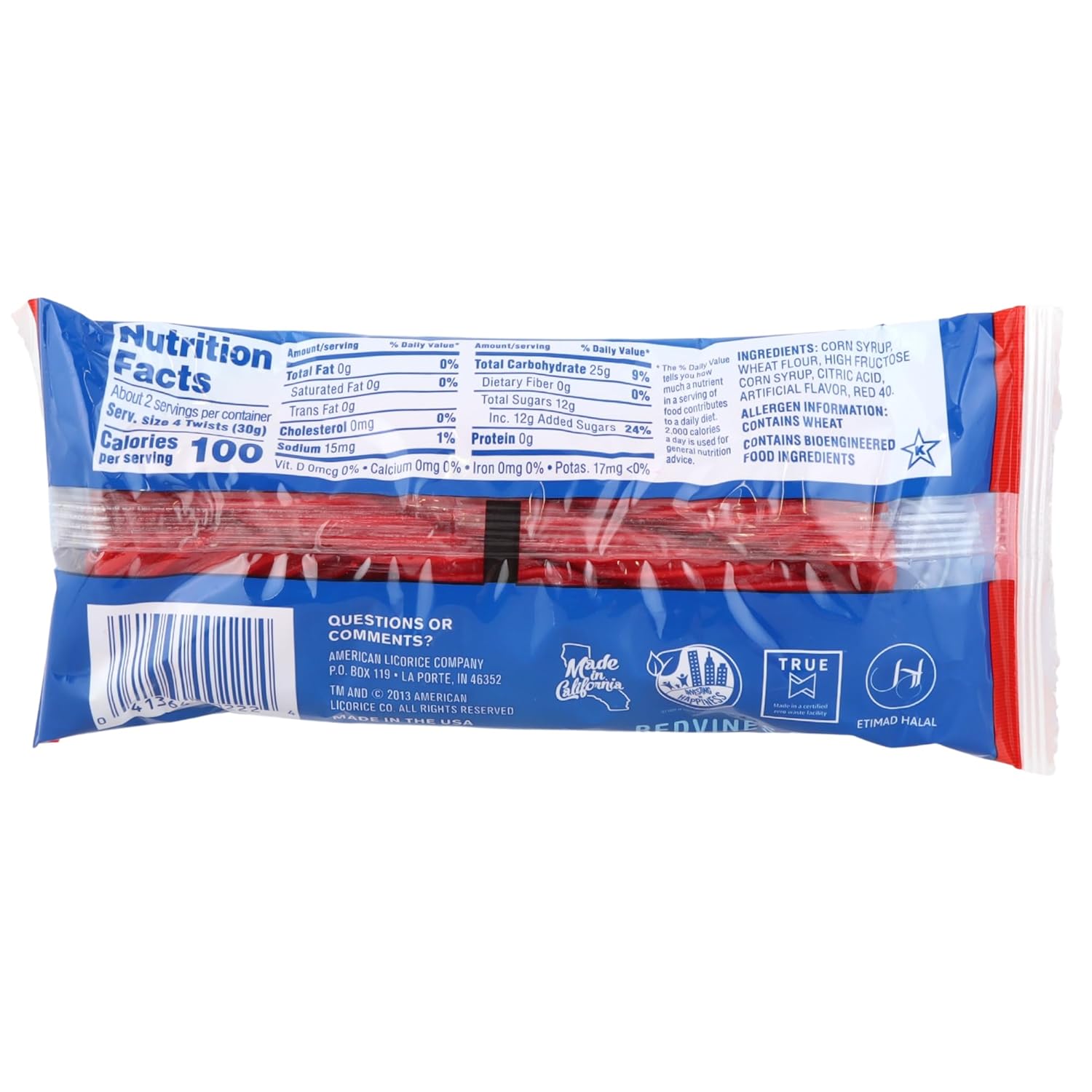 Giros de regaliz rojo, cuerdas de gomita con sabor a cereza masticable, aperitivos clásicos para fiesta de cumpleaños, 2 onzas (paquete de 3)