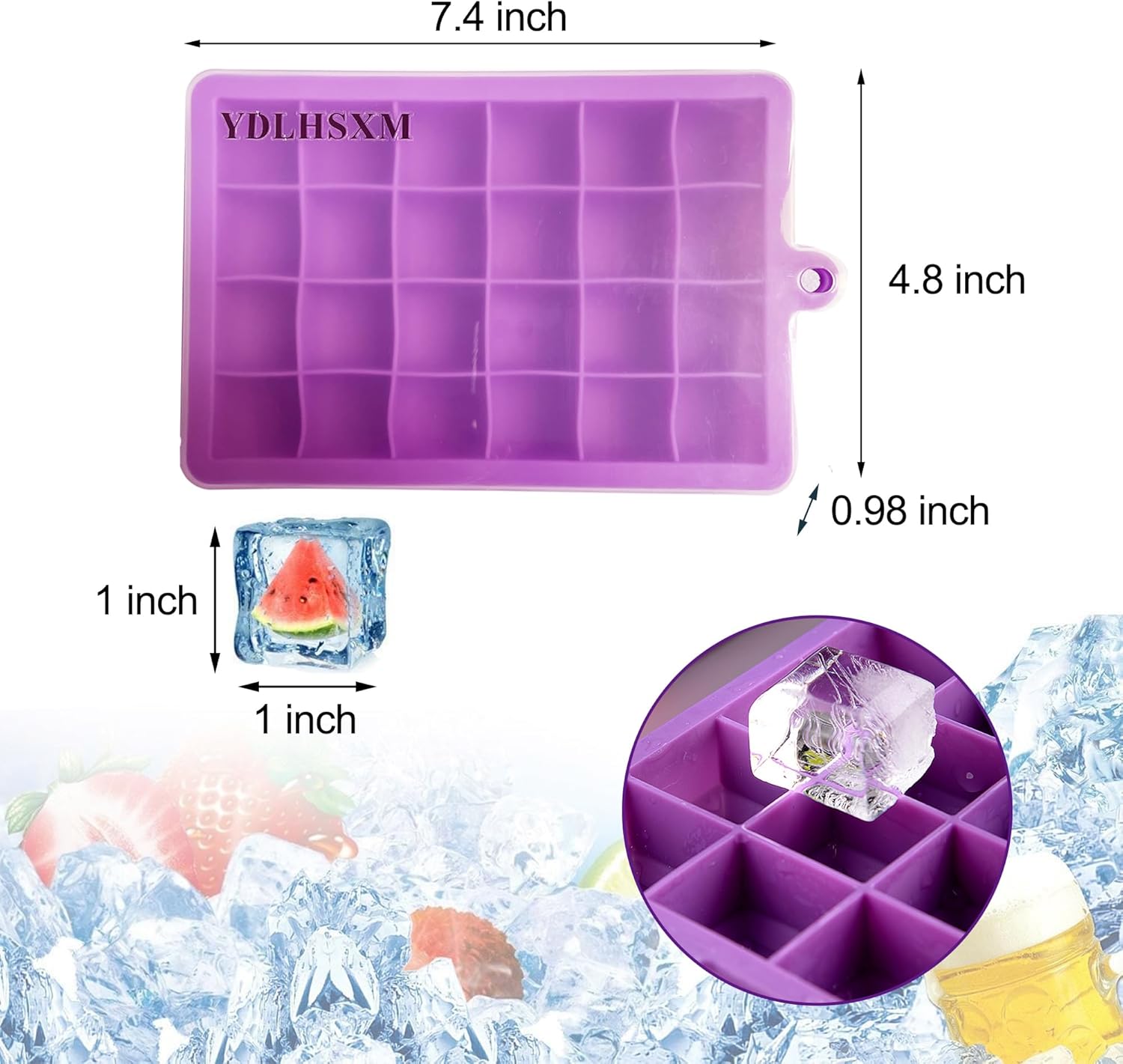 Bandejas para cubitos de hielo, paquete de 4 bandejas de hielo de silicona flexible con tapa extraíble, bandeja de 24 cubos de fácil liberación para