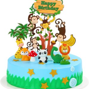 Decoración para tartas con temática de selva para niños, diseño de dinosaurio, elefante, animales, safari, feliz cumpleaños, temática de selva (tema Decoración para tartas con temática de selva para niños, diseño de dinosaurio, elefante, animales, safari, feliz cumpleaños, temática de selva (tema