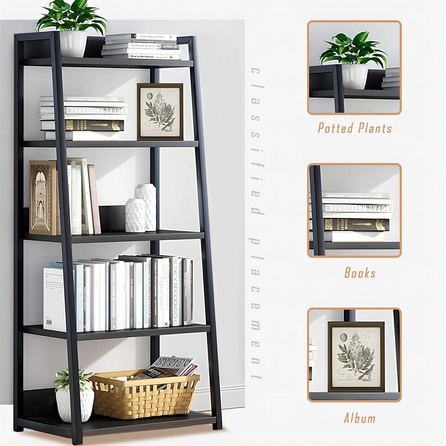 IOTXY Estantería abierta de 3 niveles, soporte de exhibición de acero y madera, estantería de pie de 19.7 in de ancho, color negro