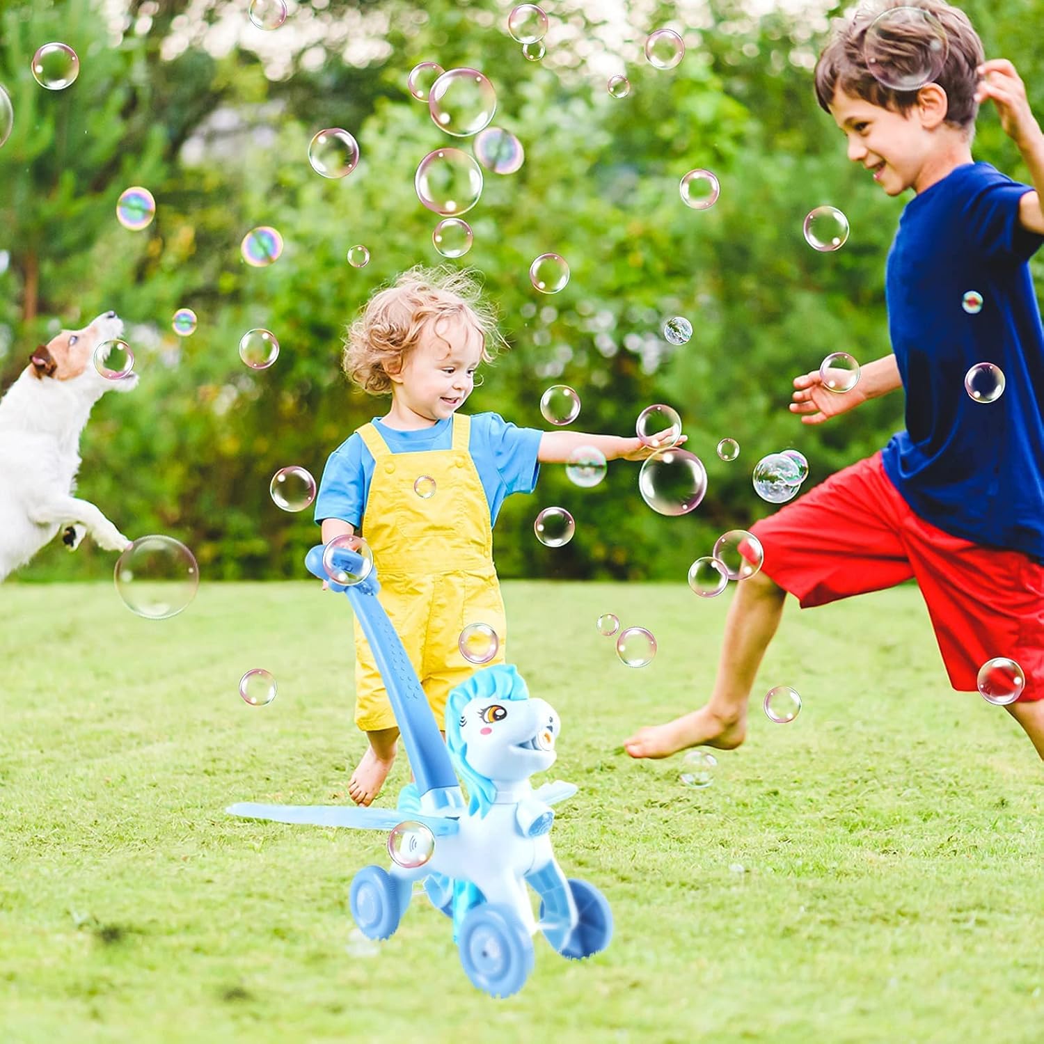 Bubble Machine Blower Blaster Lawn Mower Maker Blue Toy Fun Portable Handheld Operate Automatic Battery Electric Outdoor Summer Birthday Best Gift