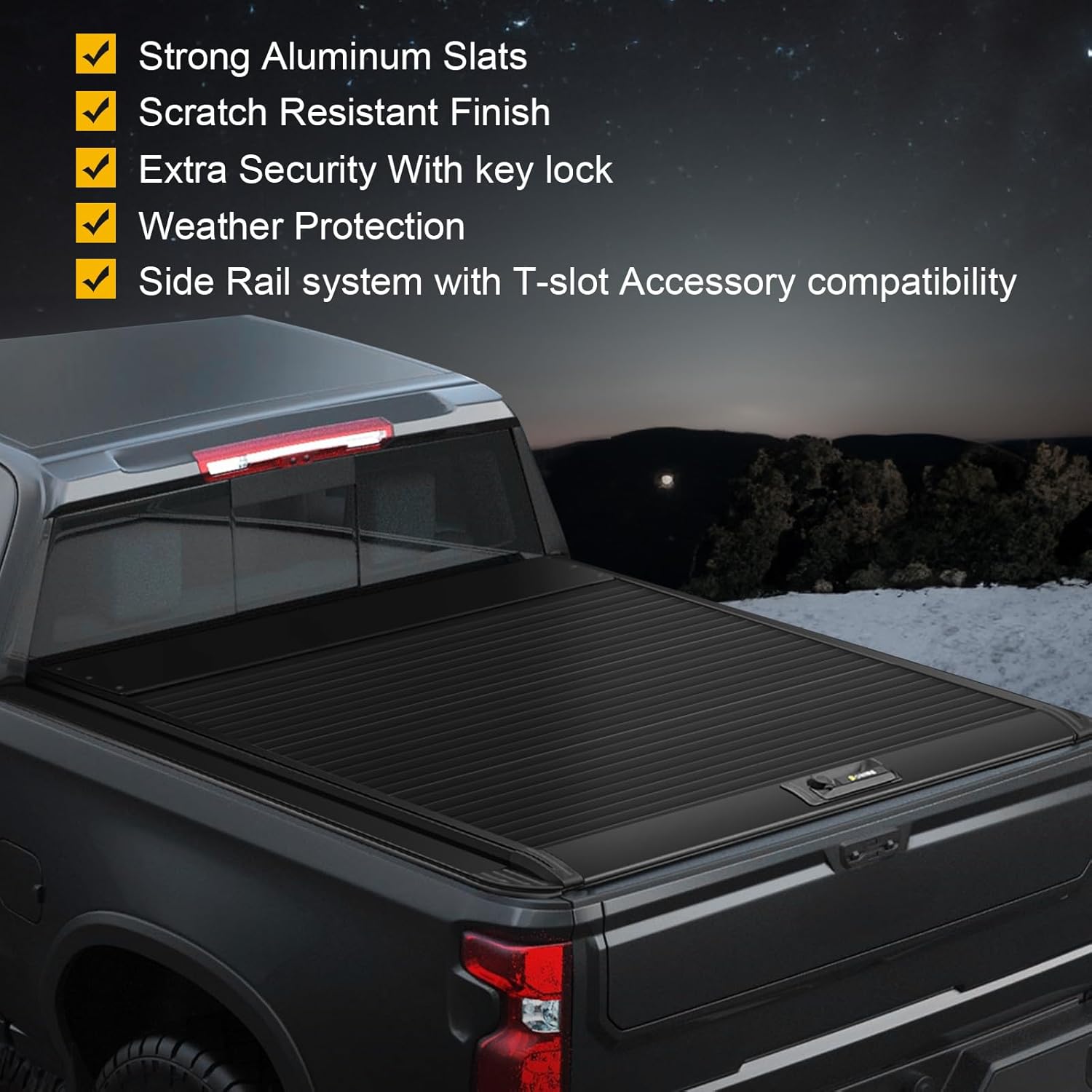 ONINE Cubierta rígida retráctil Tonneau para Chevy SilveradoGMC Sierra 1500 2019-2024 de 5.8 pies (69.9 pulgadas), aluminio negro mate, compatible