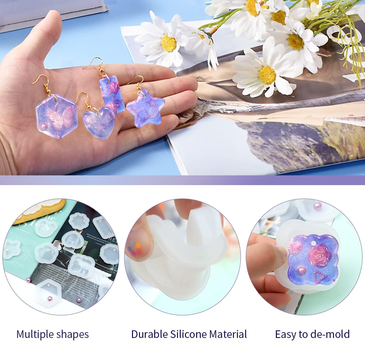 Moldes de joyería de resina, 16 moldes colgantes para fundición de resina, moldes de silicona para resina epoxi, moldes de resina de silicona,