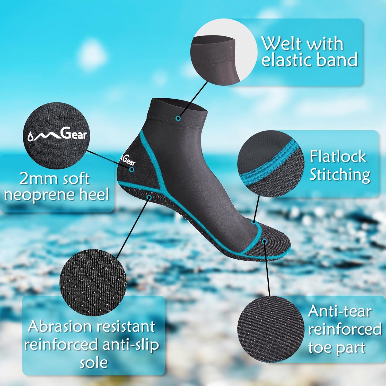 OMGear Calcetines de agua, calcetines de voleibol de playa, botines a prueba de arena, calcetines de natación de secado rápido, calcetines de buceo