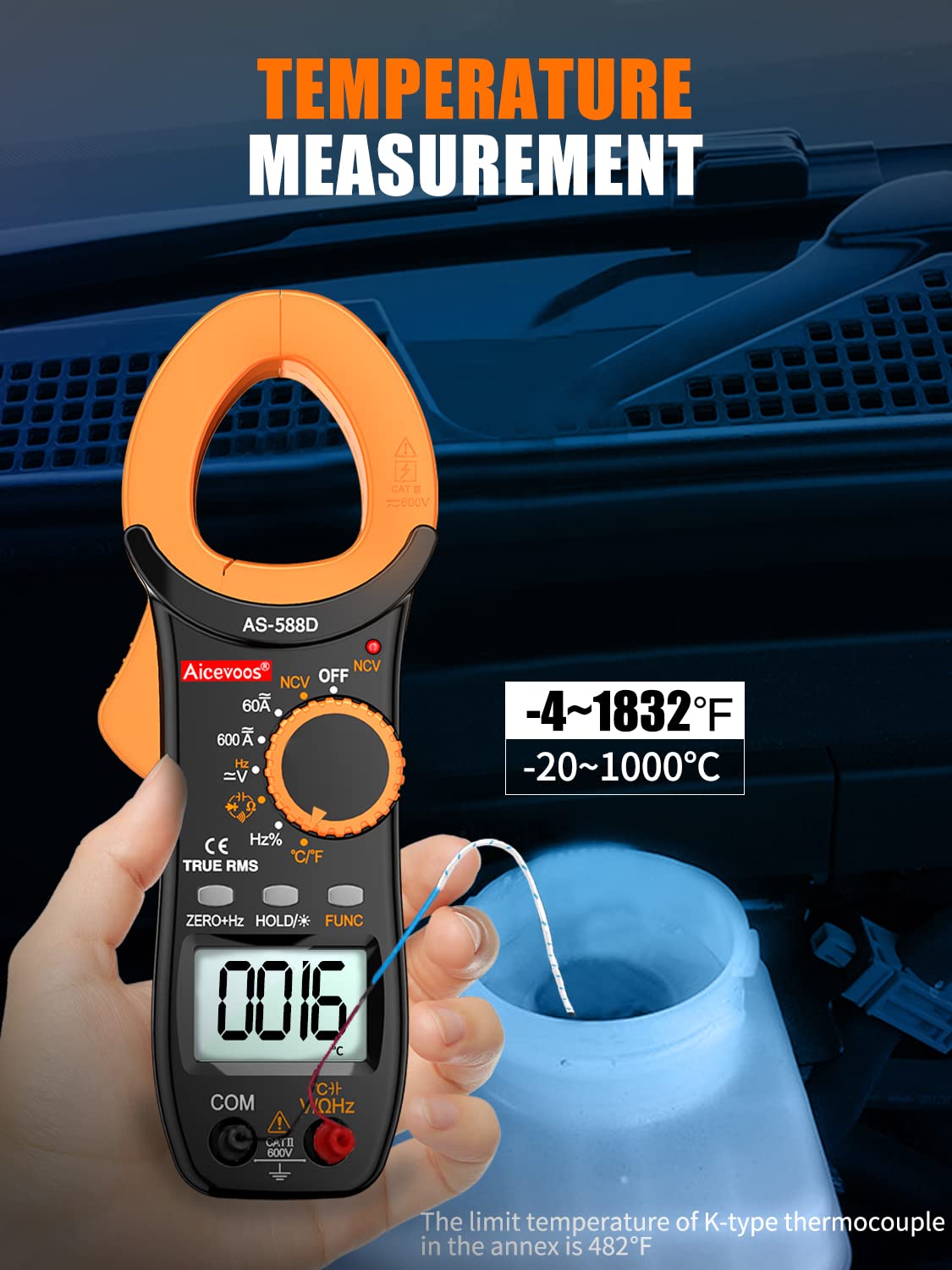 Aicevoos Abrazadera digital 588D 6000 cuenta con amplificador de voltaje de rango automático, mide voltaje y corriente CACC, diodos de resistencia