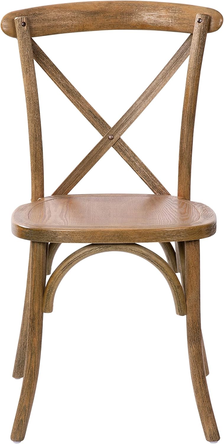 Flash Furniture Paquete de 2 sillas Advantage raspadas a mano con respaldo en X natural oscuro