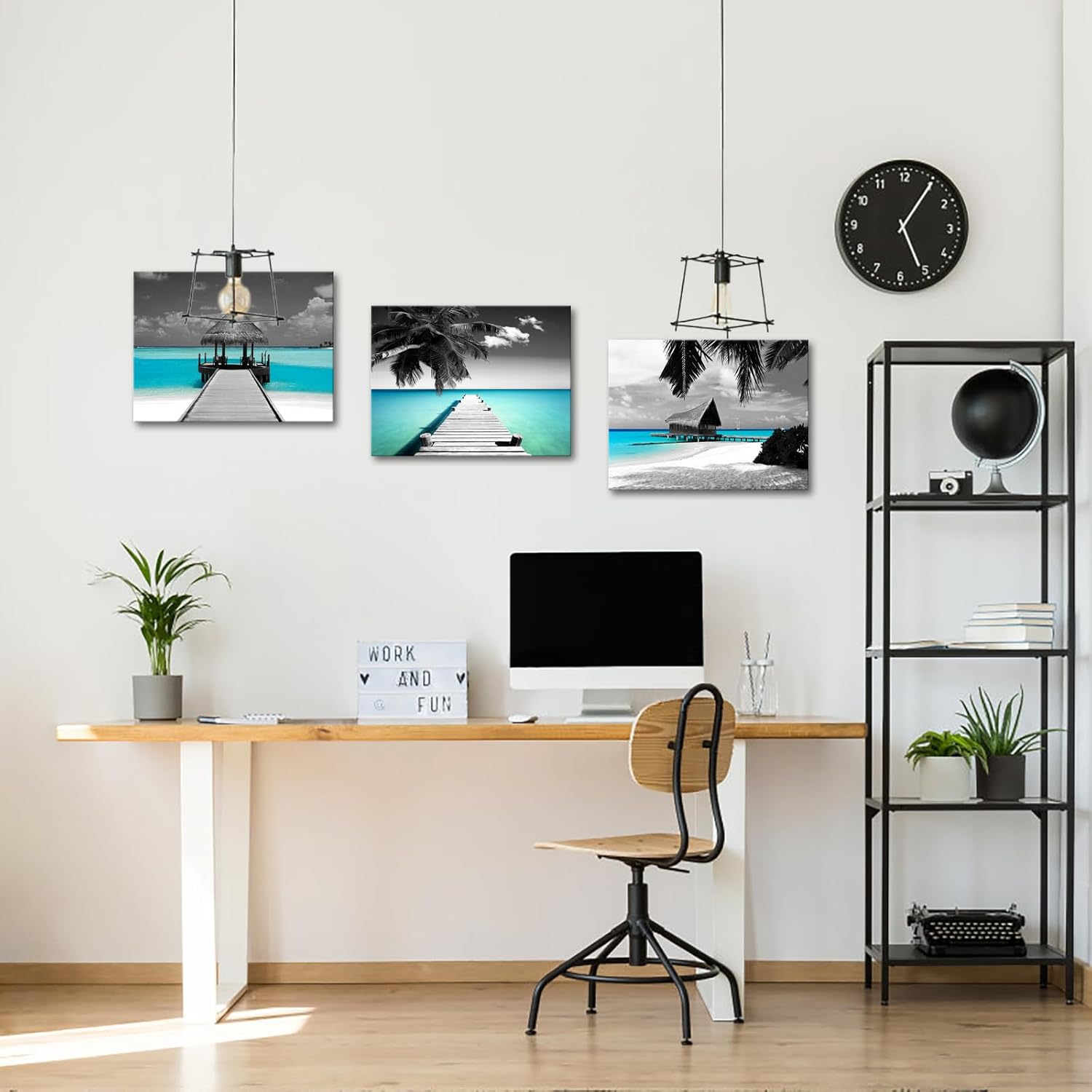 MLOML Lienzo decorativo para pared, paisaje marino del océano, negro y verde azulado, impresiones de pintura moderna de puente costero verde azulado