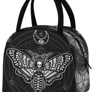 MNSRUU Bolsa de almuerzo para mujeres y hombres, bolsa de almuerzo térmica reutilizable con diseño de polilla de calavera negra, bolsa enfriadora MNSRUU Bolsa de almuerzo para mujeres y hombres, bolsa de almuerzo térmica reutilizable con diseño de polilla de calavera negra, bolsa enfriadora