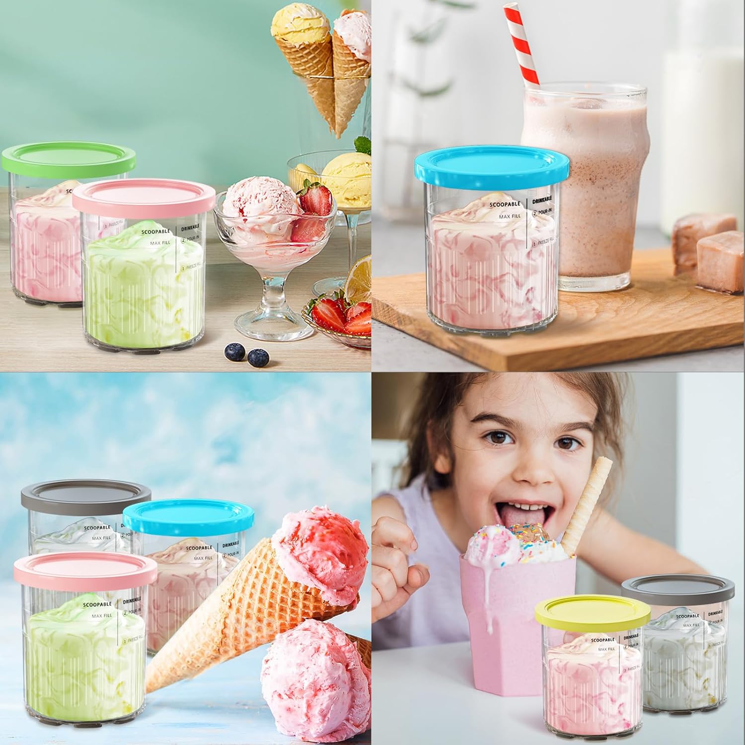 Paquete de 2 recipientes para helado Ninja Creami Deluxe, 24 onzas, para pintas y tapas de repuesto, compatibles con Ninja 11 en 1 serie NC501