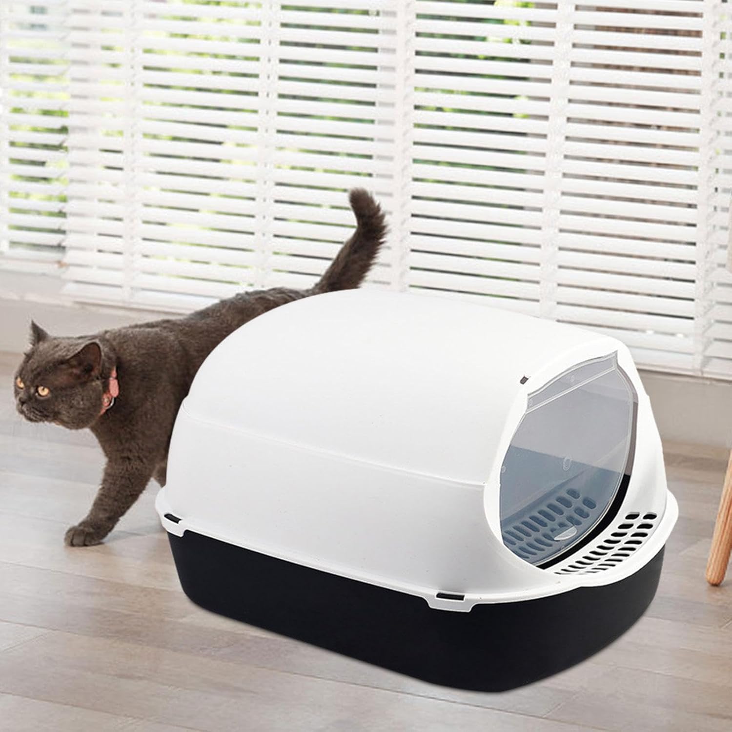 AWHAO Caja de arena para gatos con tapa totalmente cerrada, suministros para mascotas para animales pequeños, conejo, desmontable, fácil de