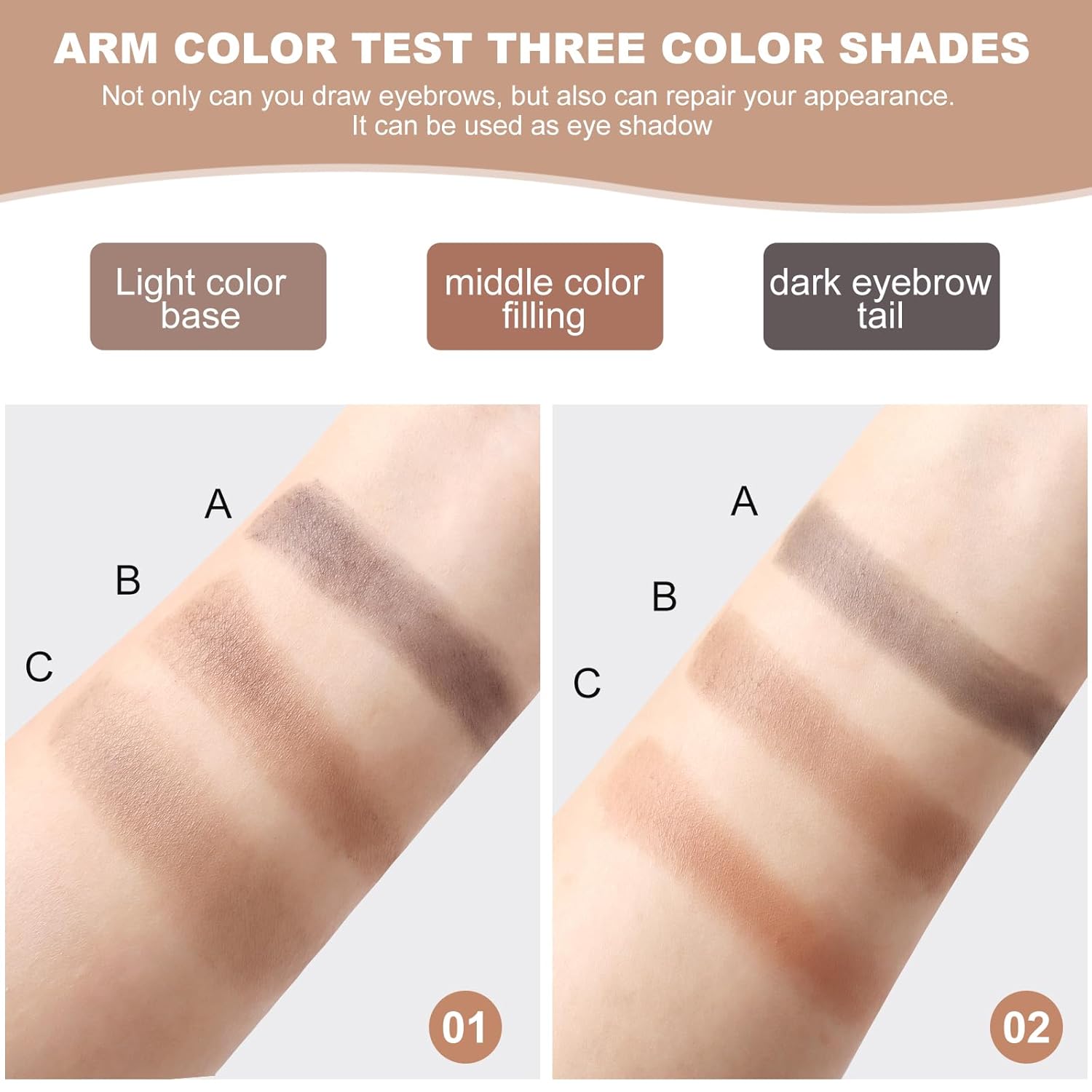 Paleta de polvo de cejas de 3 colores, maquillaje de cejas impermeable y duradero, relleno de cejas en polvo para dar forma a las cejas perfectas