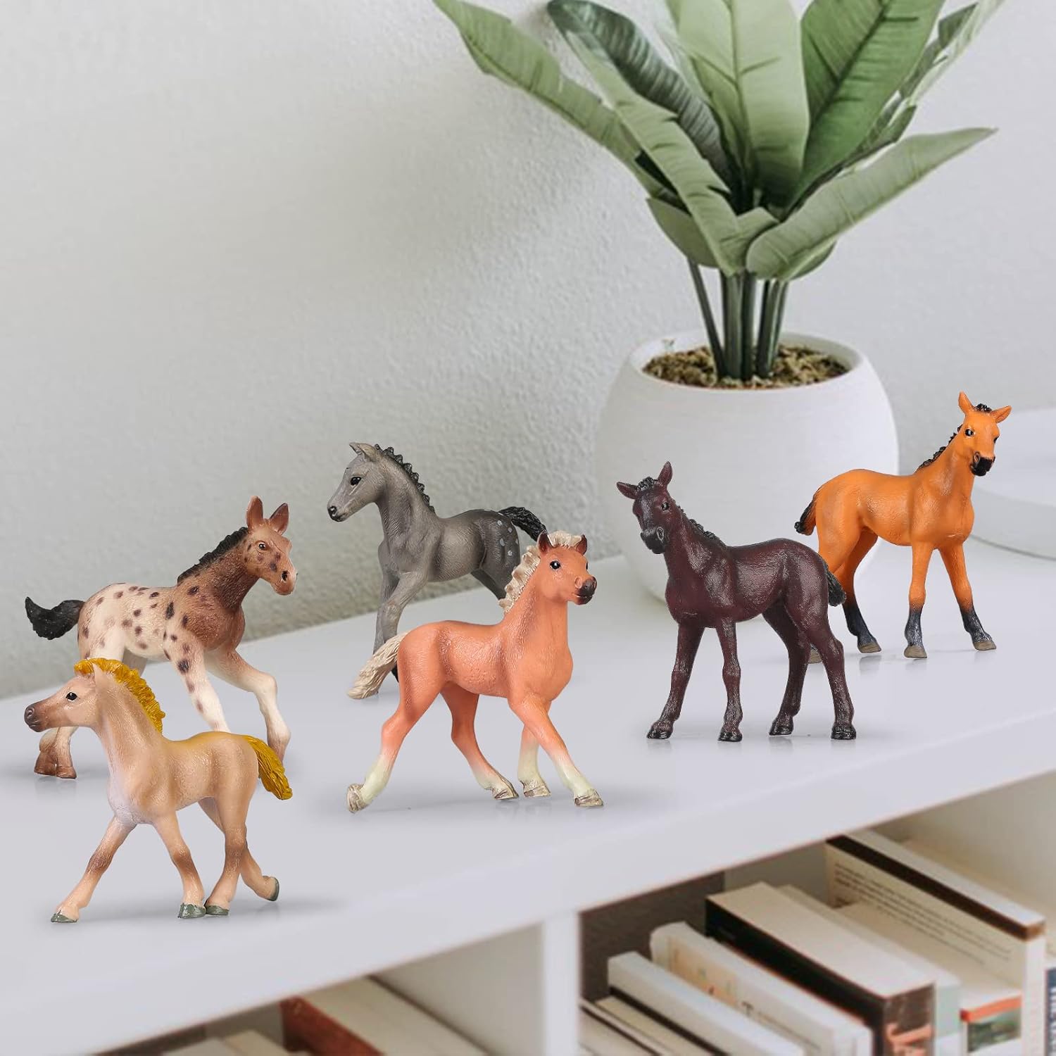 Juego de 6 juguetes de caballos, figuras realistas de animales de plástico, juguetes de decoración de vacaciones, niñas y niños 4-6, 6-12 cumpleaños