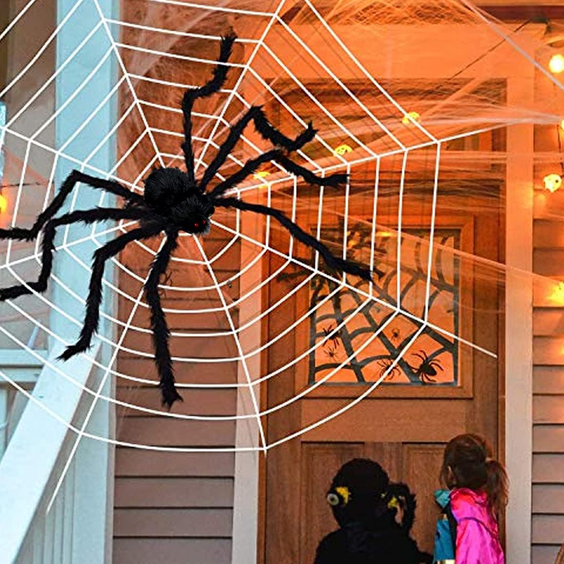 Paquete de 2 arañas gigantes para decoración de Halloween, araña de Halloween de 55 pulgadas para interiores y exteriores, decoración de Halloween,