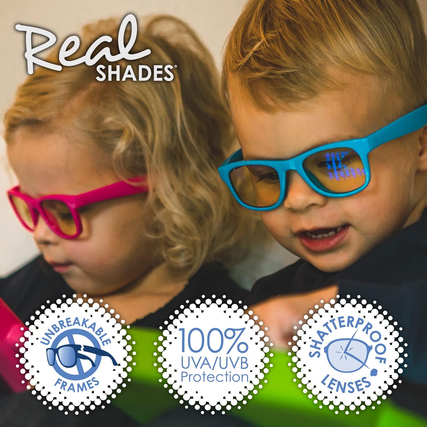 Real Shades – Lentes de pantalla para computadora, 100% protección UV, antirreflejos, para mujeres, hombres, niños y niños pequeños