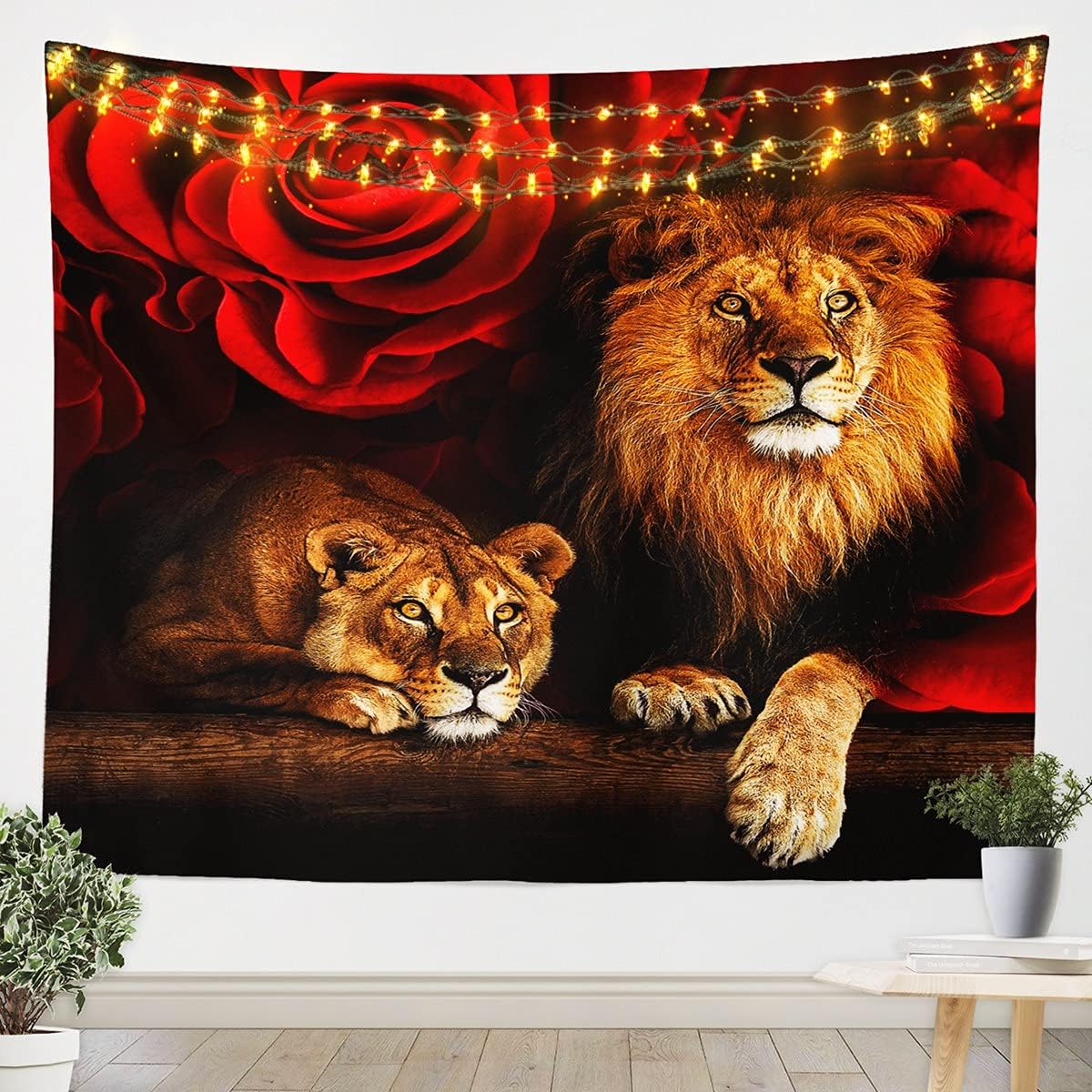 Erosebridal Tapiz estético de león con rosas rojas para mujeres y hombres, tapiz de flores de animales salvajes, tapices de piel de gato grande,