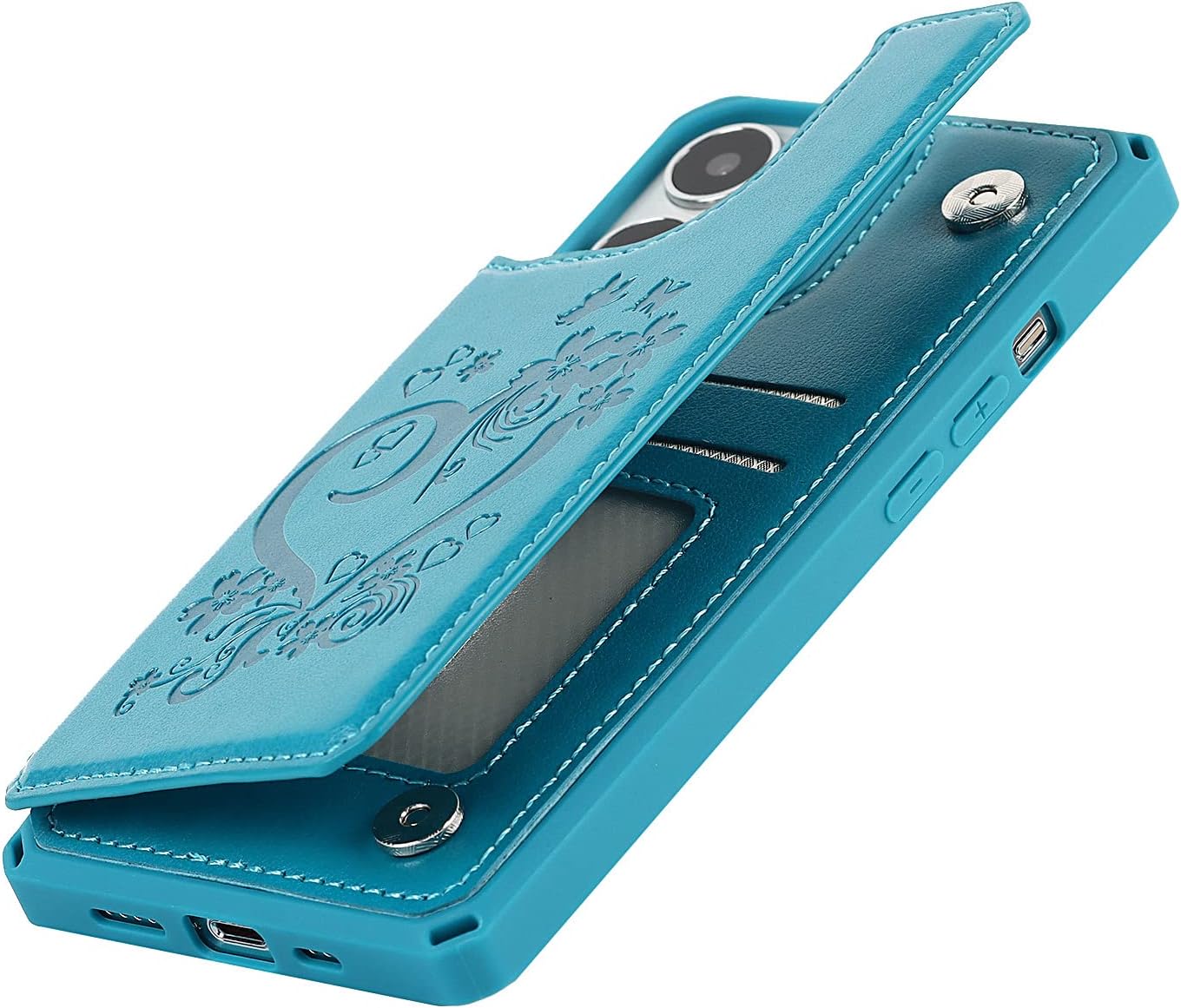 iCoverCase Funda para iPhone 13 Pro Max con soporte para tarjetas, iPhone 13 Pro Max Funda tipo cartera para mujer con correa para la muñeca bloqueo