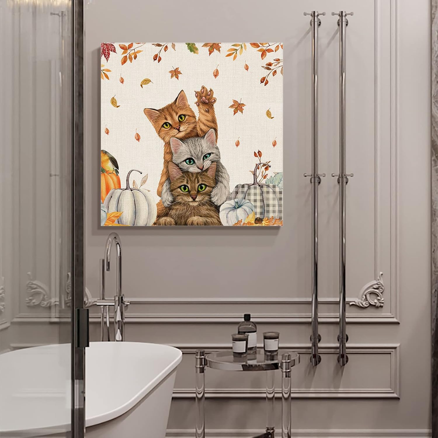 Chucoco Otoño Granja Gato Cuadrado Pinturas al óleo sobre lienzo Arte de pared de Acción de Gracias Animales Imágenes Impreso Obras de Arte con