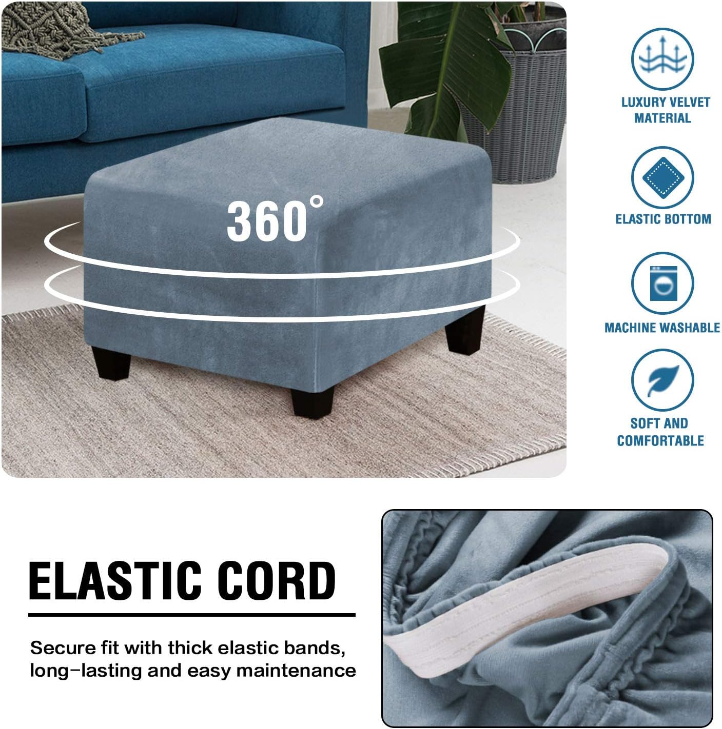 DKSLIPGO Fundas otomanas cuadradas de terciopelo, fundas protectoras para reposapiés, fundas protectoras para taburetes de almacenamiento, fundas