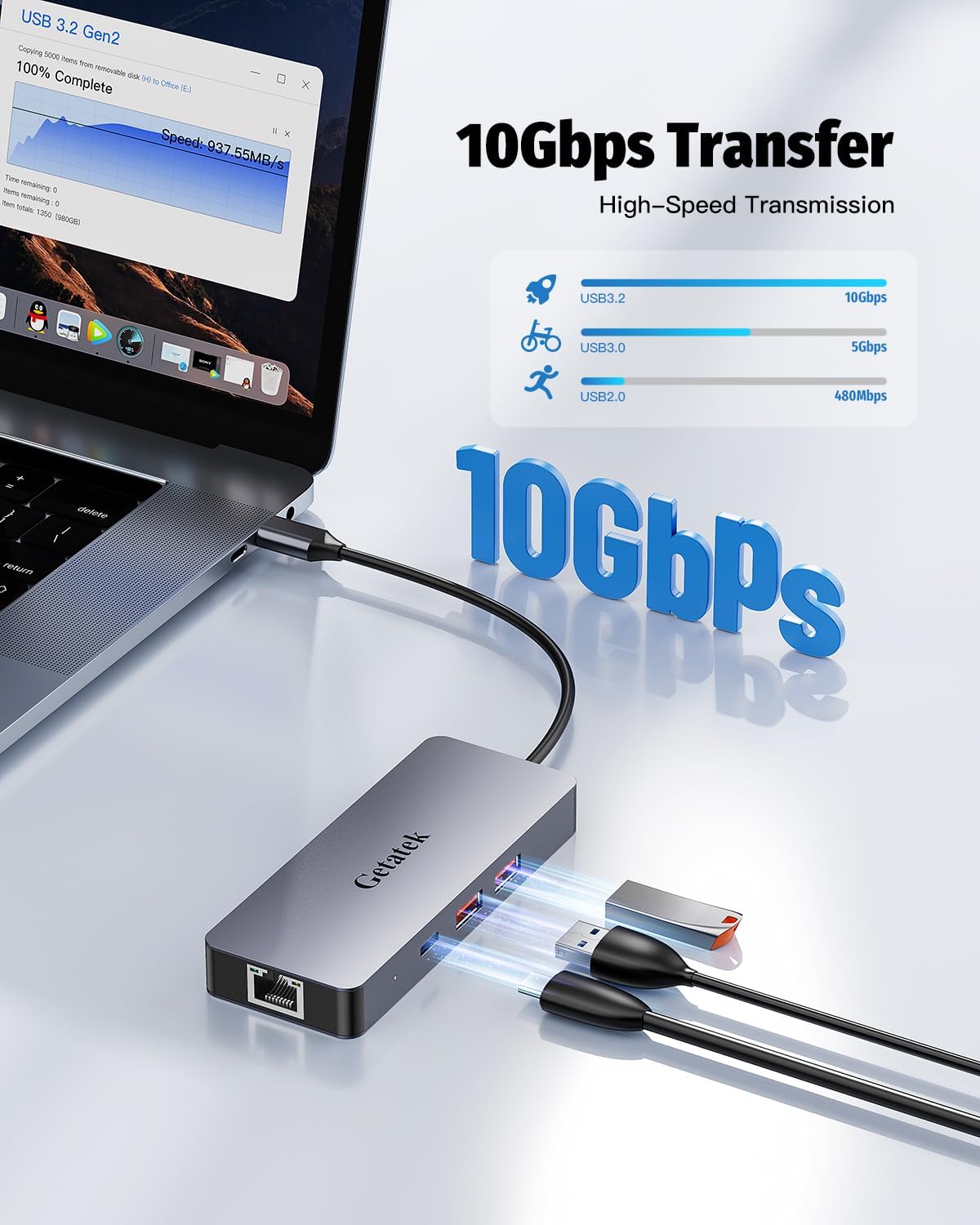 Hub Ethernet USB C, adaptador multipuerto USB C 6 en 1 con HDMI 4K 60HZ, puertos USB C de 10 Gbps y 2 A de datos, carga PD de 100 W, RJ45, apto para