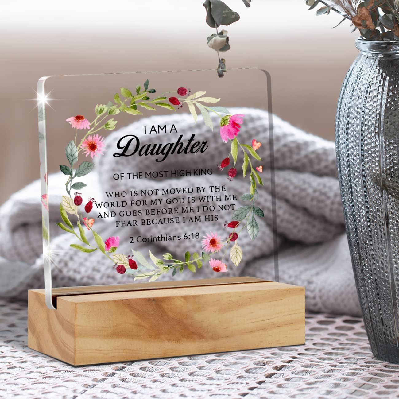 Regalos cristianos inspiradores con versículo bíblico, decoración de escritorio con texto en inglés “I am a daughter of the most high king” (I am a