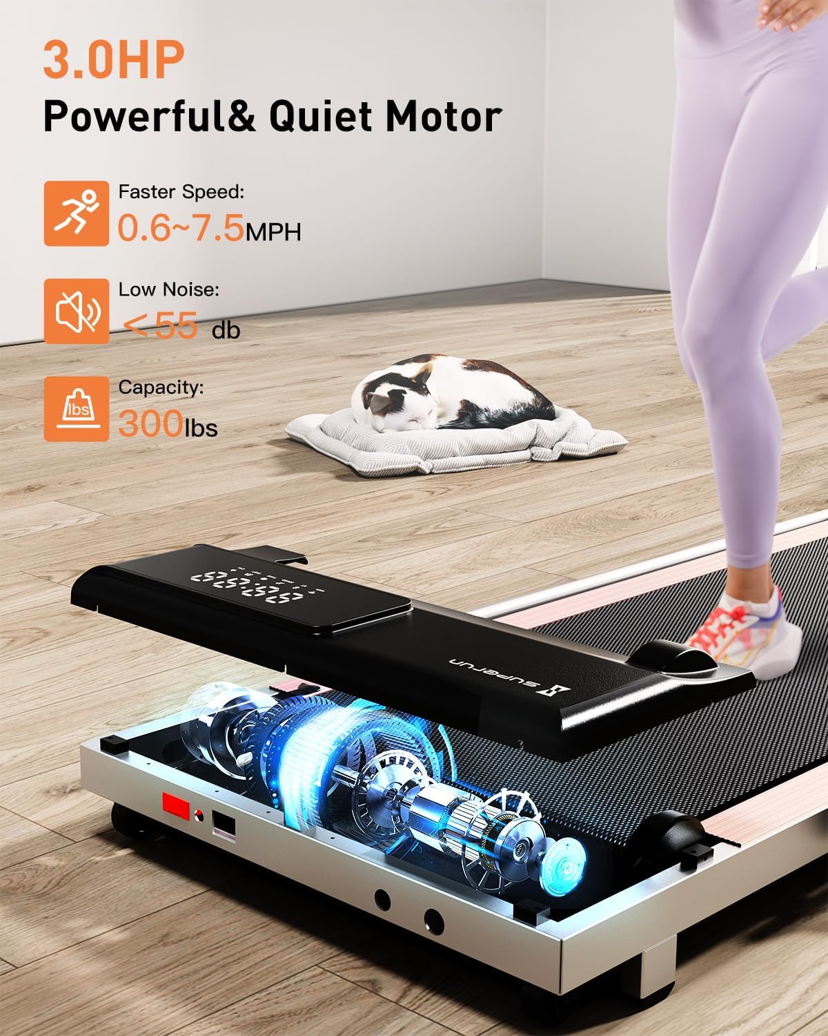 Caminadora 3 en 1 – Cinta de correr plegable de 3.0 HP para el hogar, fácil de almacenar, capacidad de 300 libras debajo del escritorio, instalación
