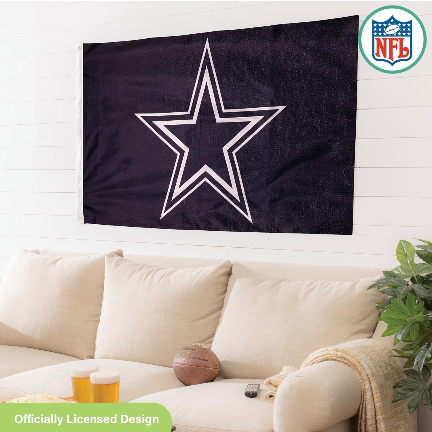 NFL Dallas Cowboys – Bandera duradera de 3 x 5 para exteriores con ojales, bandera y pancarta resistentes para jardín al aire libre y patio, bandera