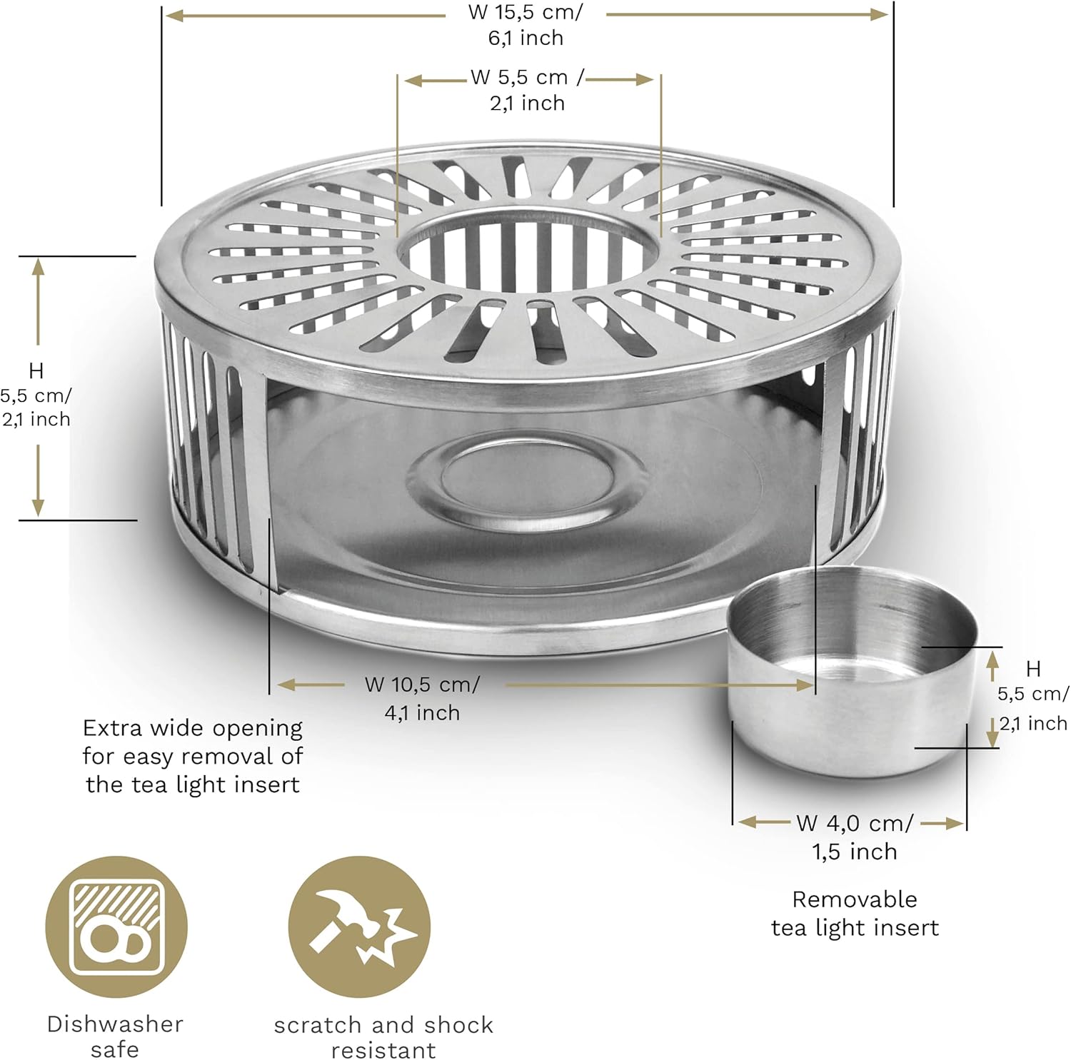 Creano Designer Stainless Steel Tea Warmer with Tea Light Holder – Tea Cosy – Stable Not Rattling – Rechaud Suitable for All Teapots