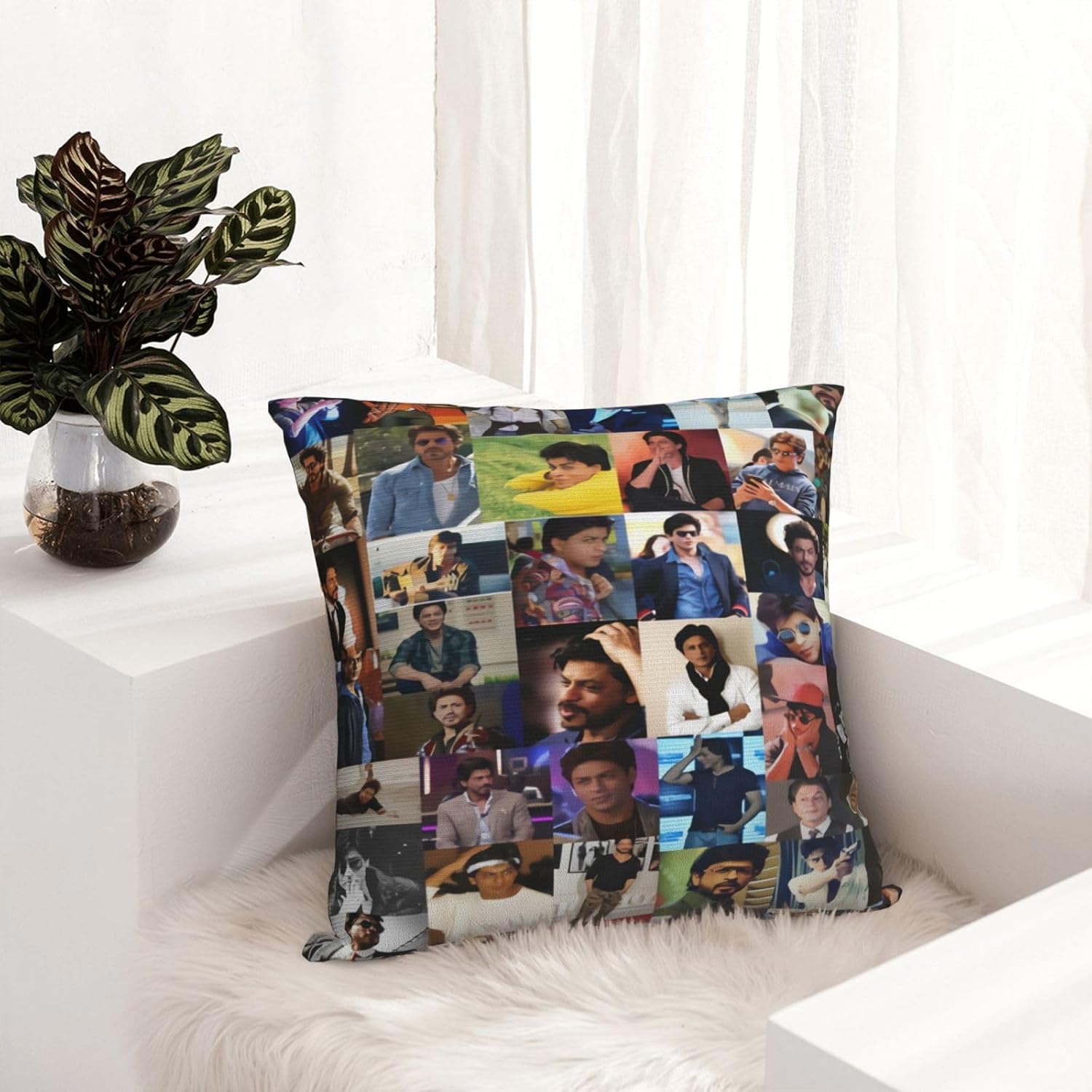 Shah Rukh Khan Collage – Fundas de almohada cuadradas con estampado gráfico para dormitorio, sofá, sala de estar, 16 x 16 pulgadas