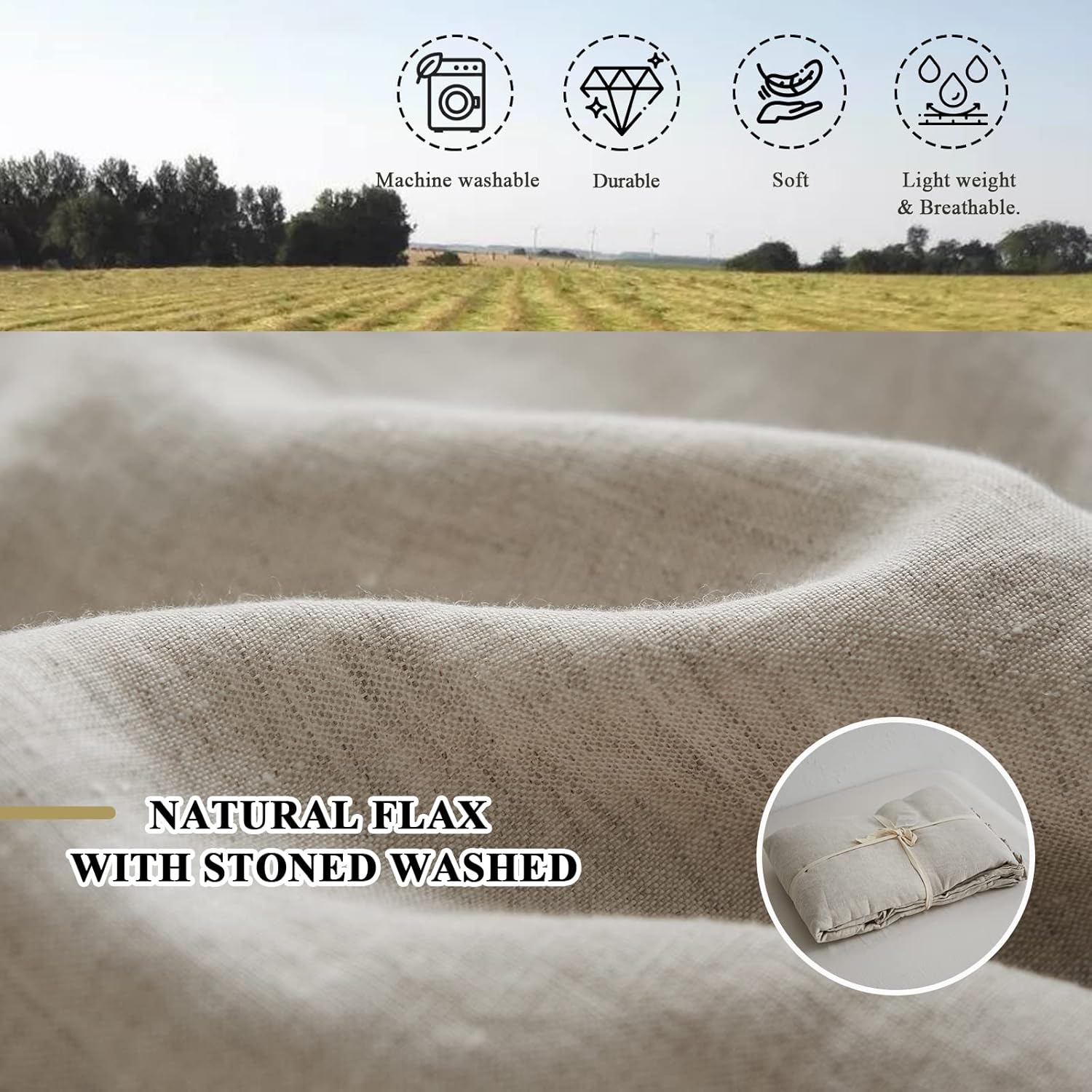 Simple&Opulence – Juego de funda de duvet de 3 piezas tamaño full, 100% lino lavado con volantes, incluye 1 funda de duvet y 2 fundas de almohada