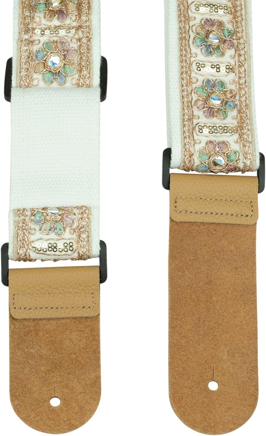 ALLZEDREAM Correa de guitarra, extremos de cuero genuino, diseño original de lentejuelas de encaje, Flor de lentejuelas, Classic