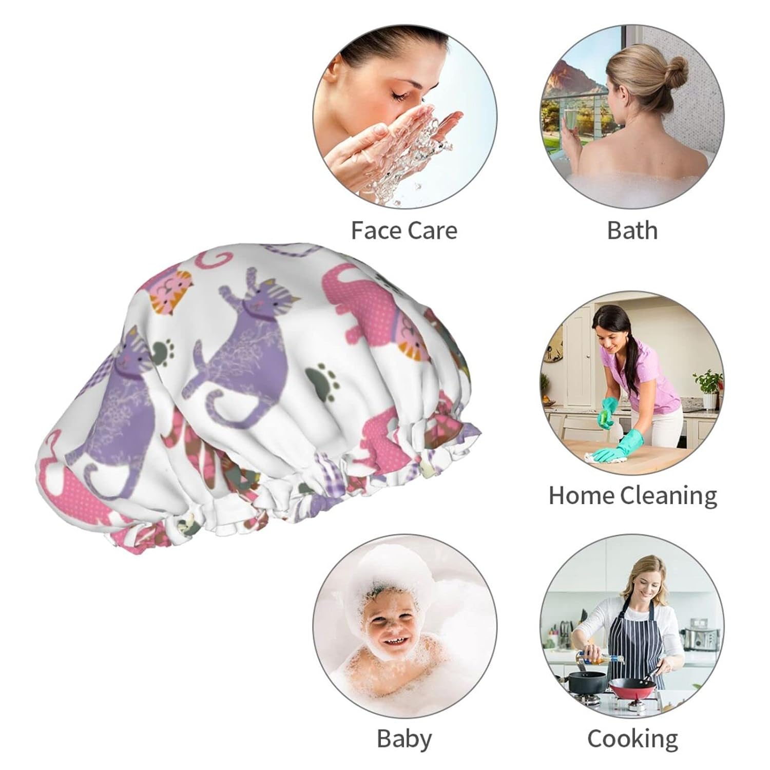 Gorro de ducha, gorro de ducha reutilizable para mujer, cabello largo, doble capa impermeable, protector de pelo para niños, niñas y mujeres, 1