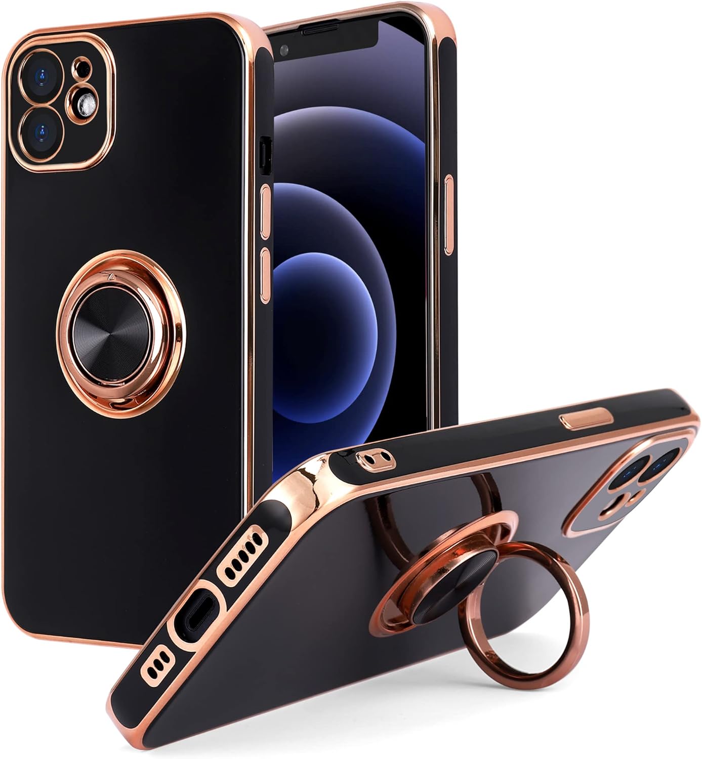 Diseño para iPhone 12, soporte de anillo giratorio de 360 integrado, soporte magnético de silicona suave, cubierta protectora ultra delgada con