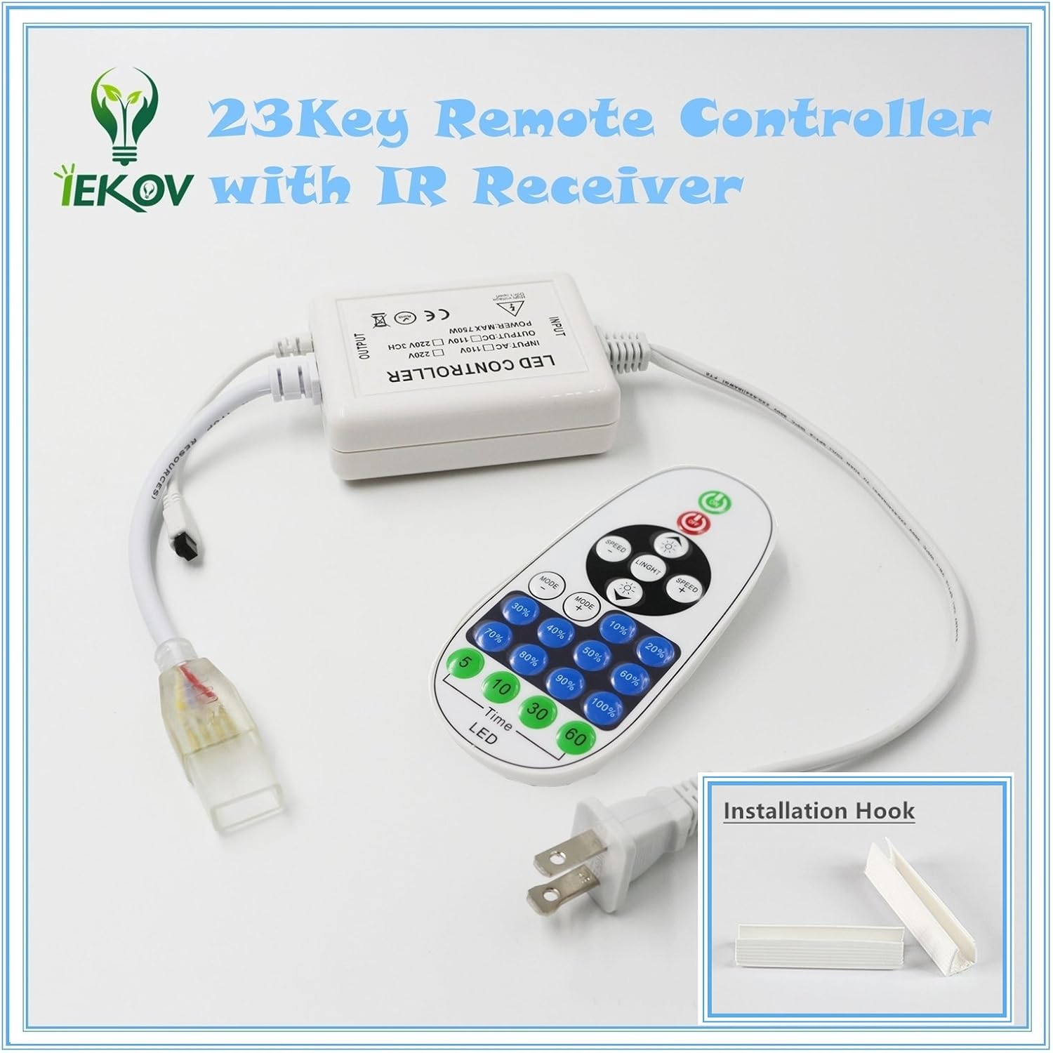 Tira de luces LED de neón (110  120 V, 60 ledesm, resistente al agua, 5050 SMD, con control remoto)