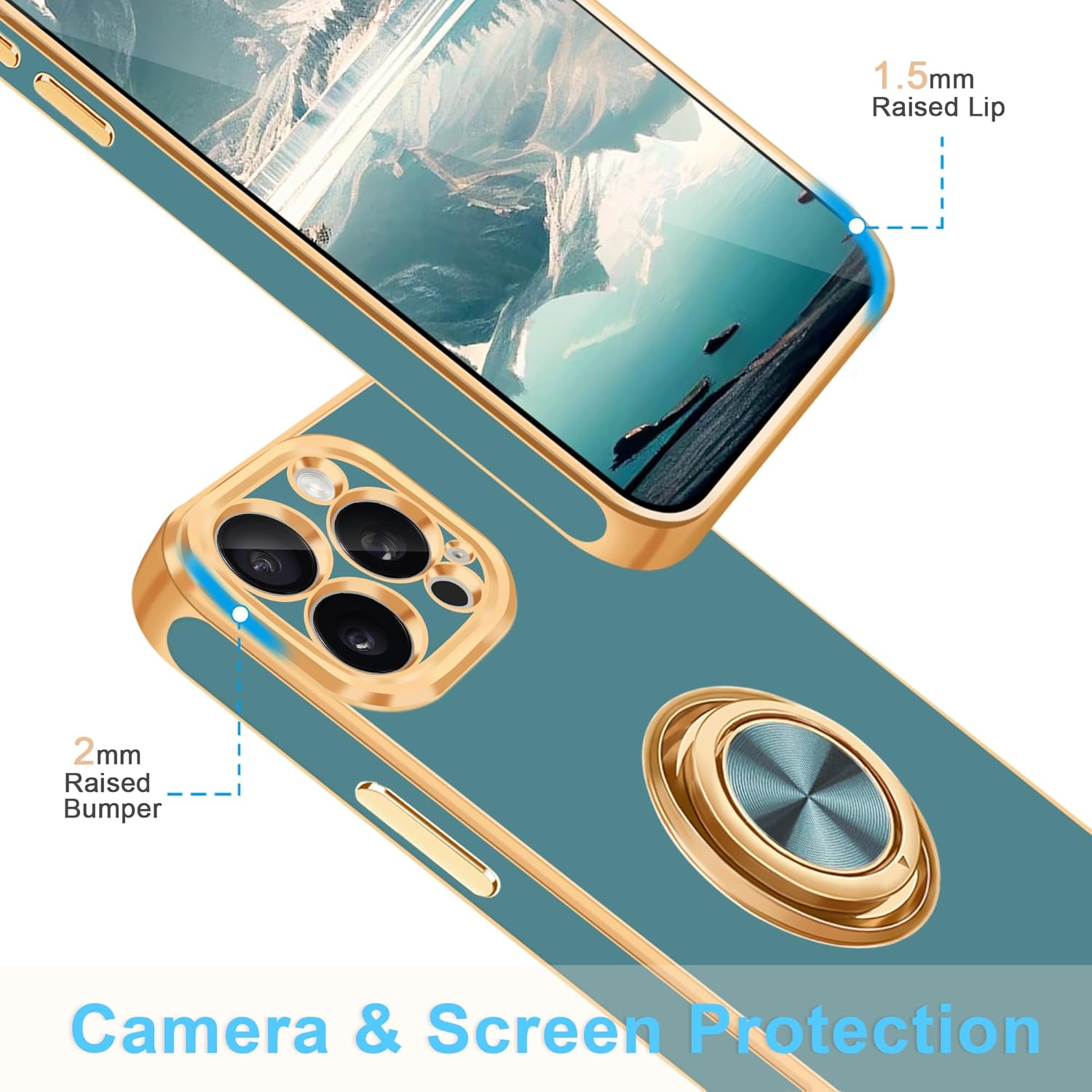 Fingic Funda para iPhone 15 Pro con soporte de anillo de 360  Soporte magnético para automóvil Funda de teléfono con soporte para teléfono para