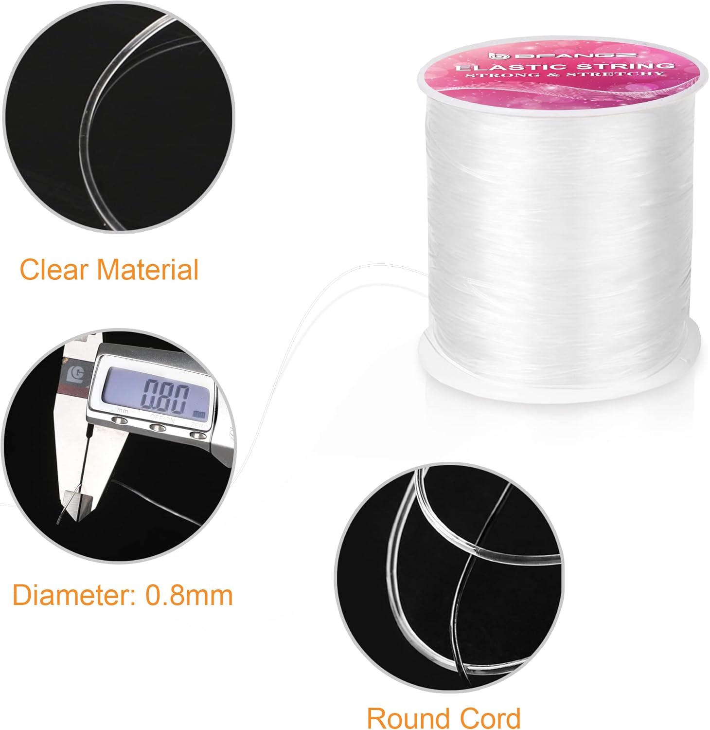 Cuerda de pulsera, cuerda elástica de 0.031 pulgadas para hacer joyas, pulseras, collares, cuentas, cuerda elástica transparente para hacer (656.2