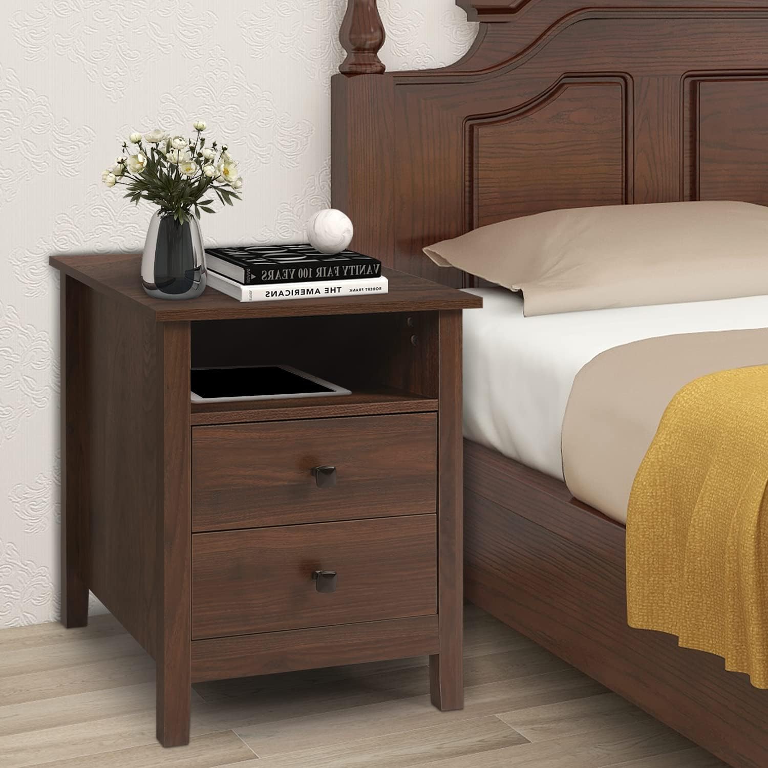 Vikiullf Mesitas de noche para dormitorio, juego de 2 mesitas de noche de madera, mesita de noche, mesita de noche con cajones, muebles de