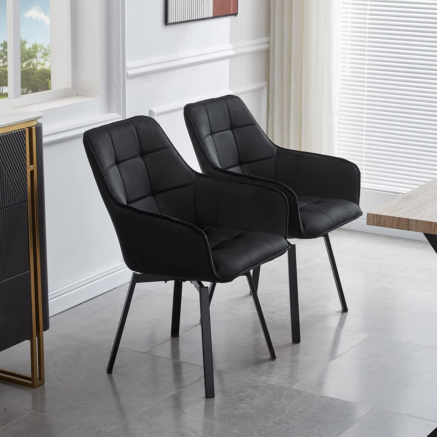 CLIPOP Juego de 2 sillas giratorias modernas, sillas giratorias de comedor para cocina, sillas de comedor de terciopelo con brazo, patas de metal