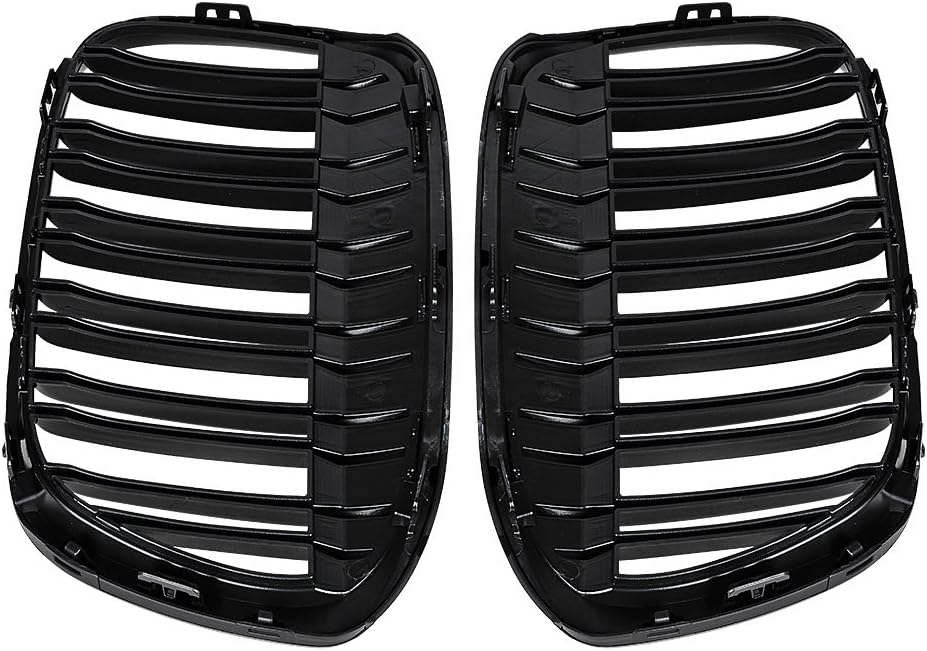 Rejilla de riñón frontal negra brillante, radiador de doble aleta, listones gemelos compatibles con BMW F48 F49 X1 Serie X 2016 2017 2018