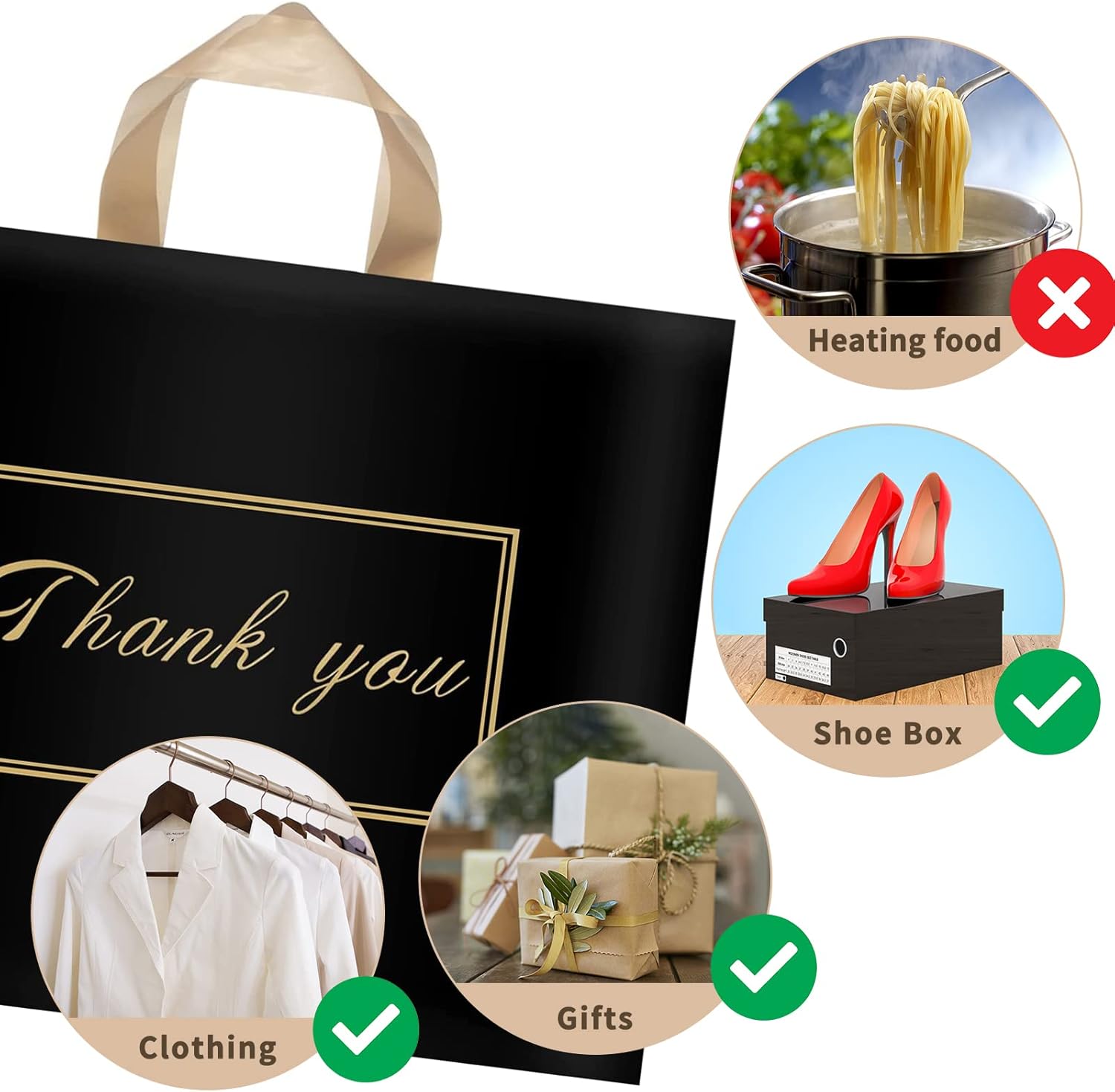 WAKAKO Paquete de 60 bolsas de compras de agradecimiento, bolsas de regalo de agradecimiento de 16 x 14 pulgadas con asa para pequeñas empresas,