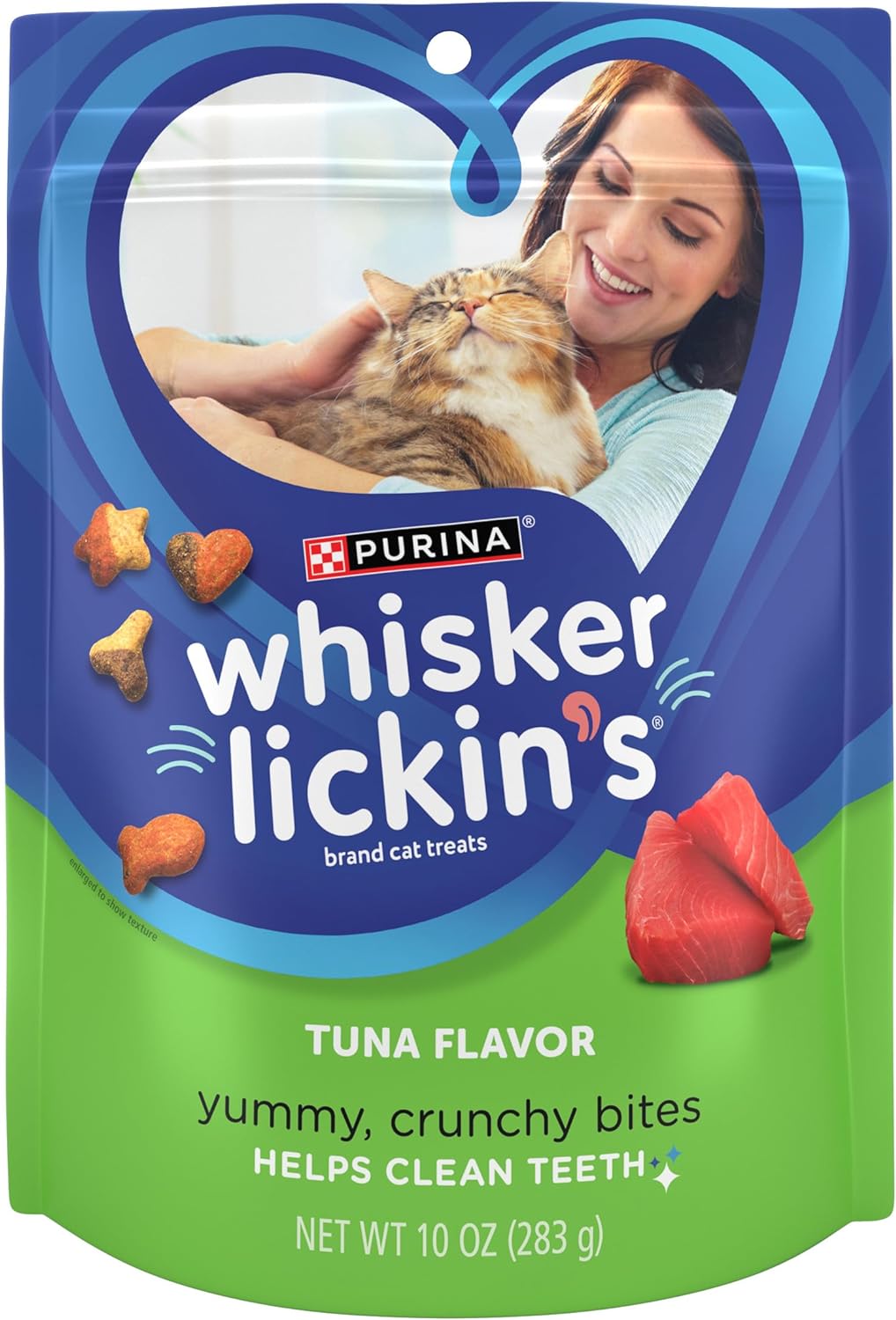 Purina Whisker Lickin’s – Golosinas para gatos, sabor crujiente y delicioso a atún, (paquete de 4) bolsas de 10 onzas