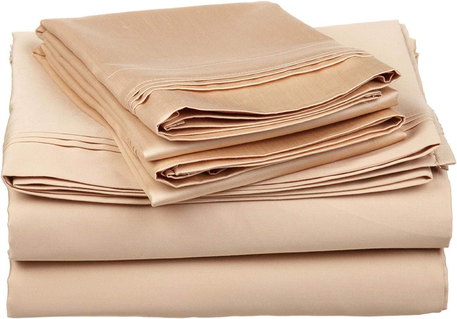 Juego de sábanas de 700 hilos, 4 piezas, 100% algodón egipcio, tamaño Grand King (80 x 99 pulgadas), color beige, ajuste sólido de hasta 10-12