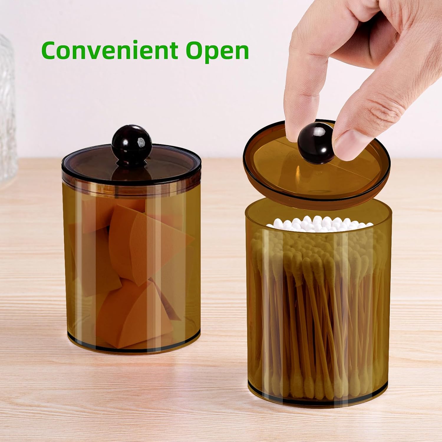 Paquete de 4 soportes Qtip para boticario, dispensador de bolas de algodón, tarros de baño con tapas para algodón redondo, hisopo de algodón,