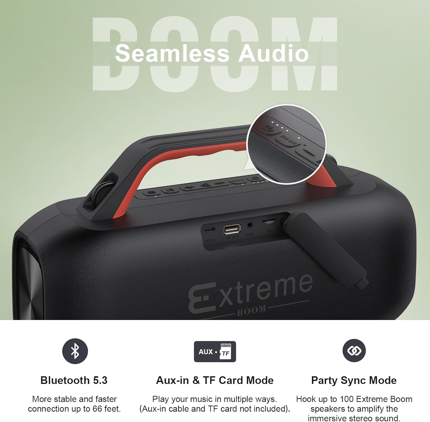 DOSS Extreme Boom – Altavoz para exteriores con IPX6 impermeable, sonido potente de 60 W, graves profundos, tiempo de reproducción de 30 horas,
