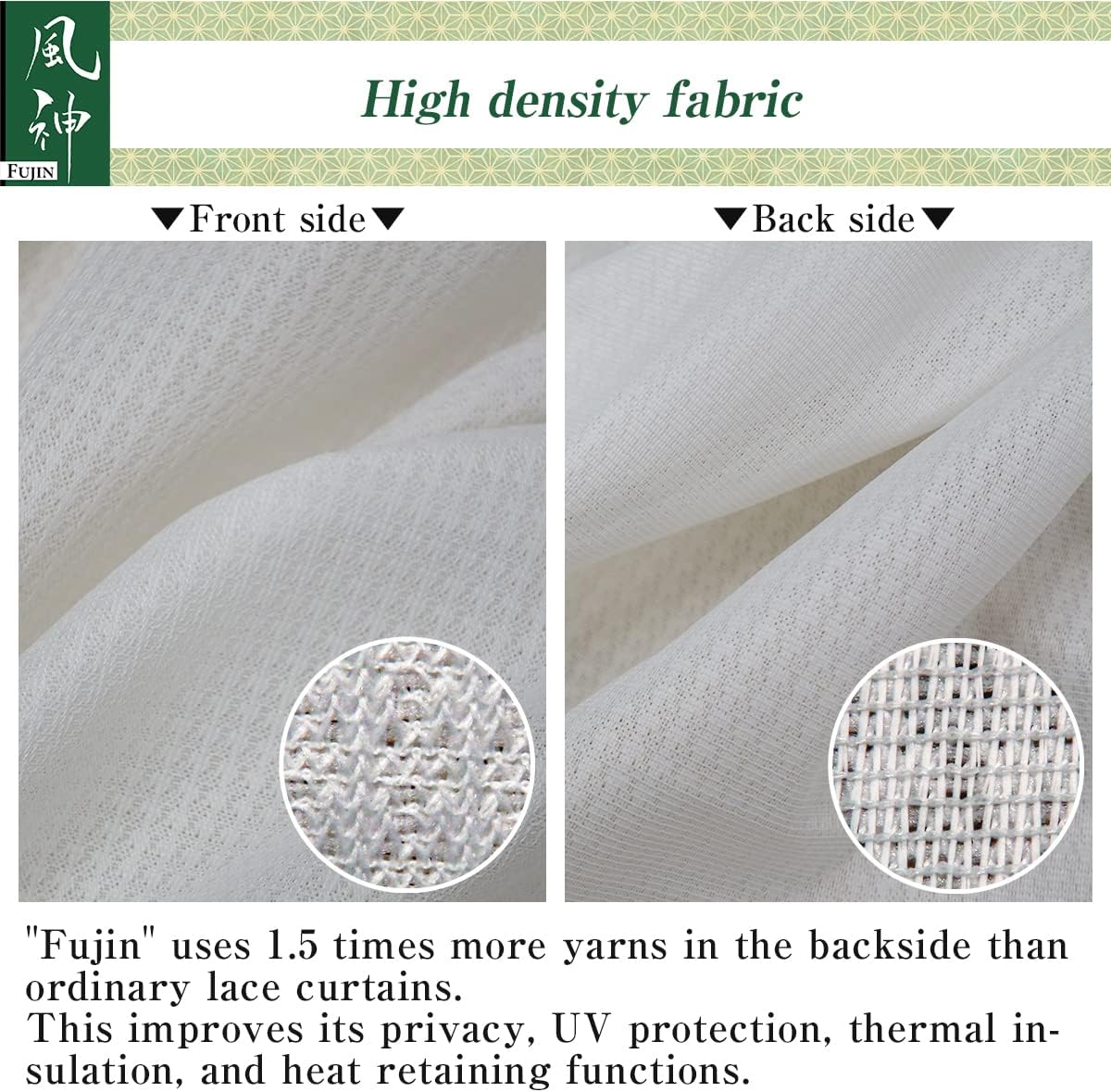 KURENAI – Cortinas de privacidad de 100 % poliéster reciclado, transparentes de Fujin, hechas en Japón, privacidad diurna, bloqueo UV, plisadas,
