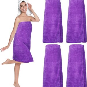 4 toallas de spa para mujer, bata de spa con cierre ajustable, parte superior elástica, envolturas ligeras para baño y ducha (morado, rayas) 4 toallas de spa para mujer, bata de spa con cierre ajustable, parte superior elástica, envolturas ligeras para baño y ducha (morado, rayas)