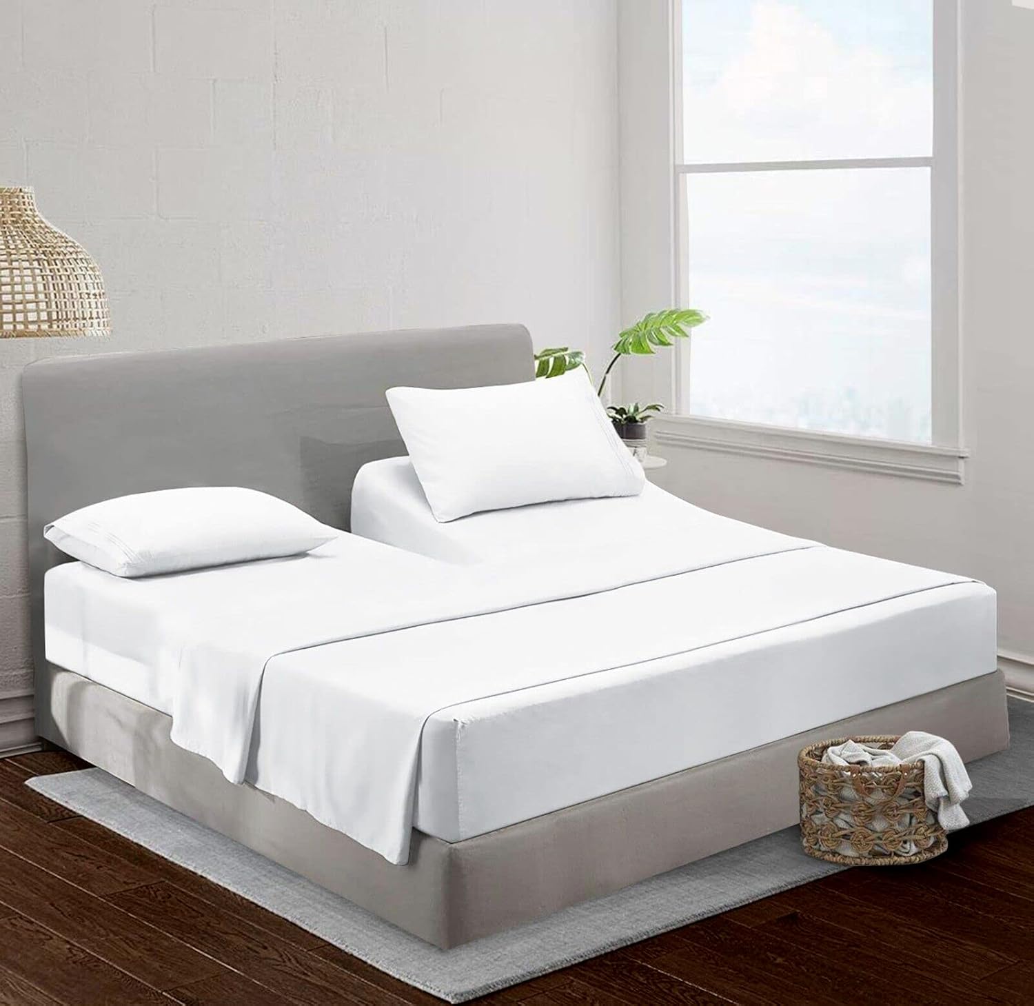 Sábanas California King flexibles de cabeza dividida para cama numérica de sueño, 1000 hilos con parte superior dividida, tamaño California King con